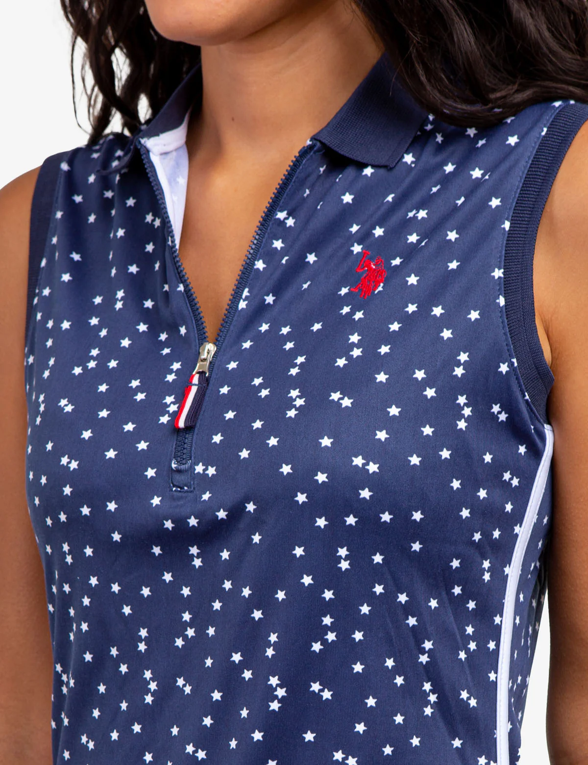 STAR PRINT SLEEVELESS ZIP POLO SHIRT - Image 9