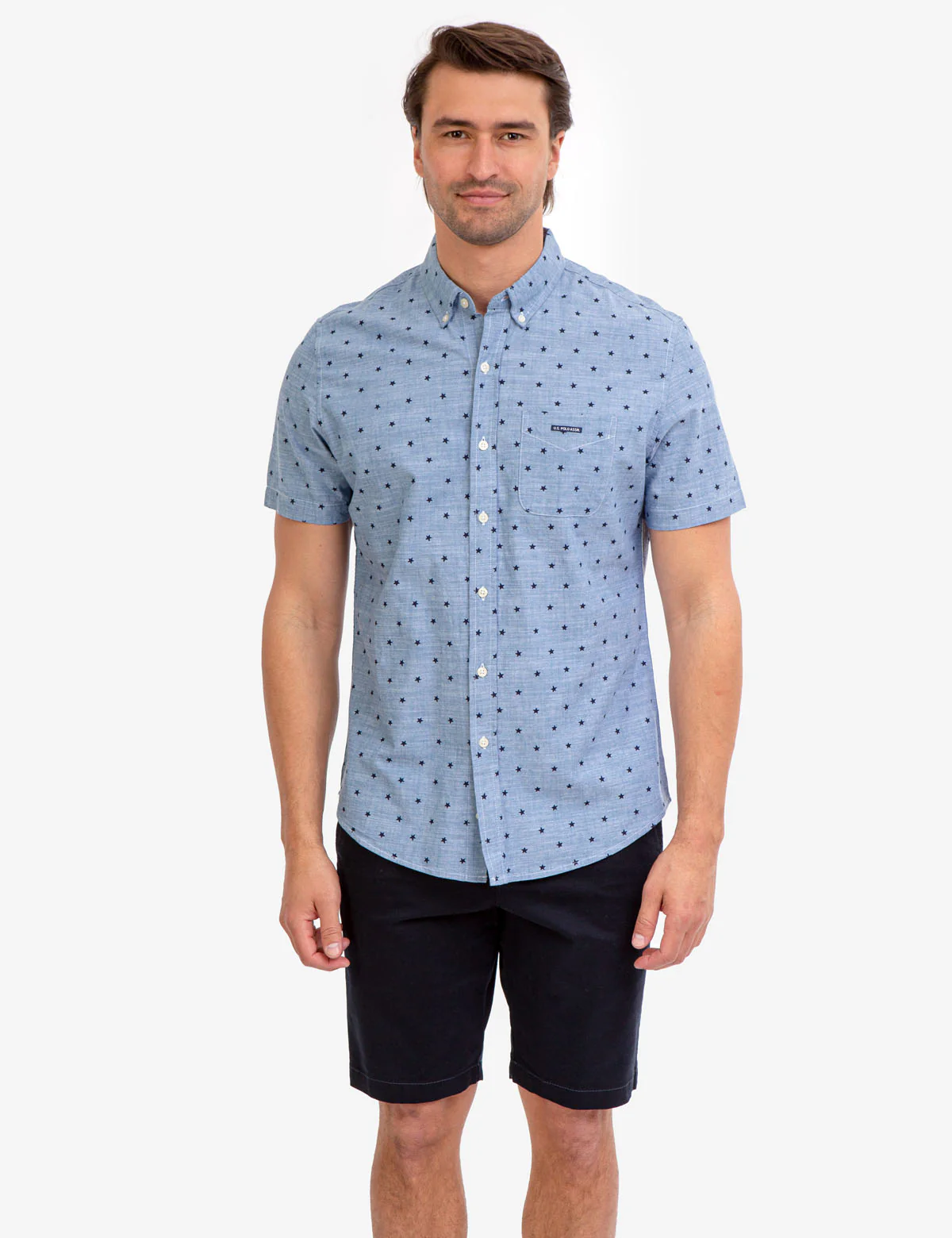 STAR PRINT SLUB CANVAS SHIRT