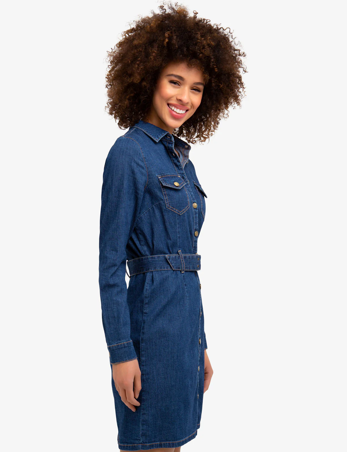 STRETCH DENIM BELTED SHIRT DRESS - Image 3