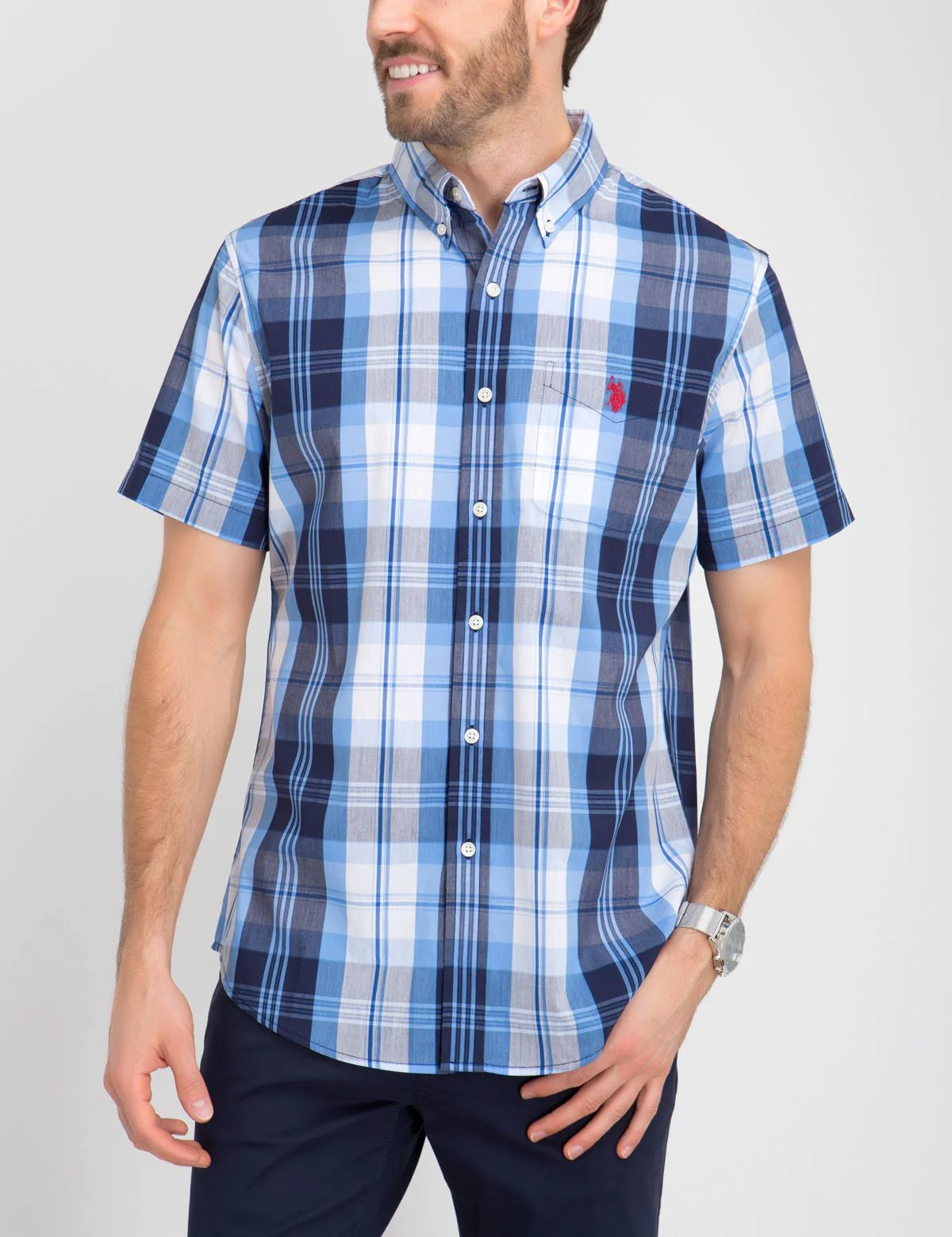 Stretch Large Plaid Poplin Shirt