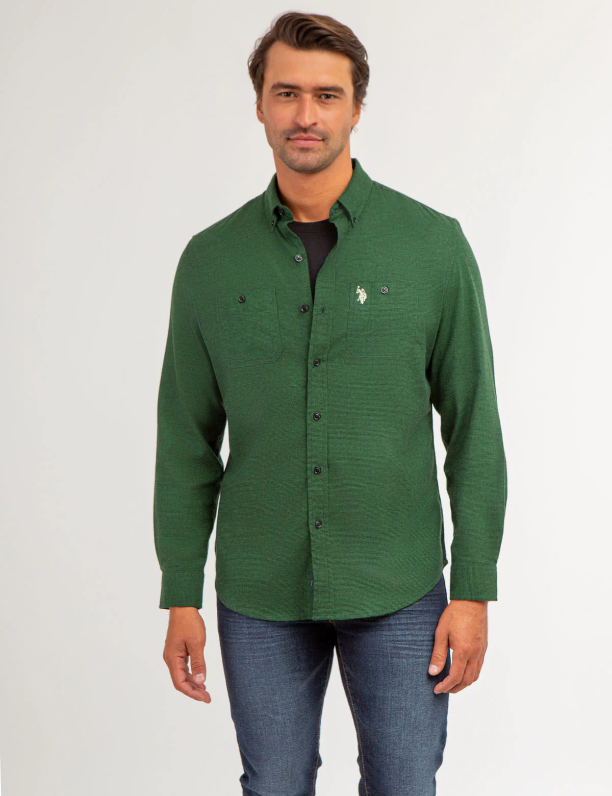 STRETCH PEACHED TWILL SHIRT WITH CHEST POCKETS