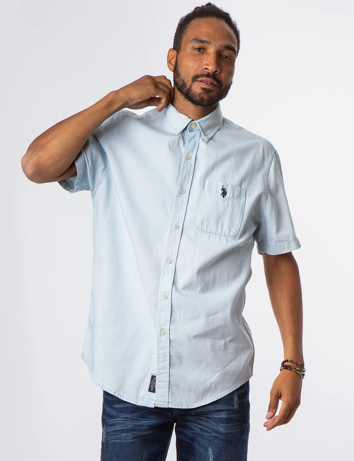 LIGHT WASH SLIM DENIM SHIRT
