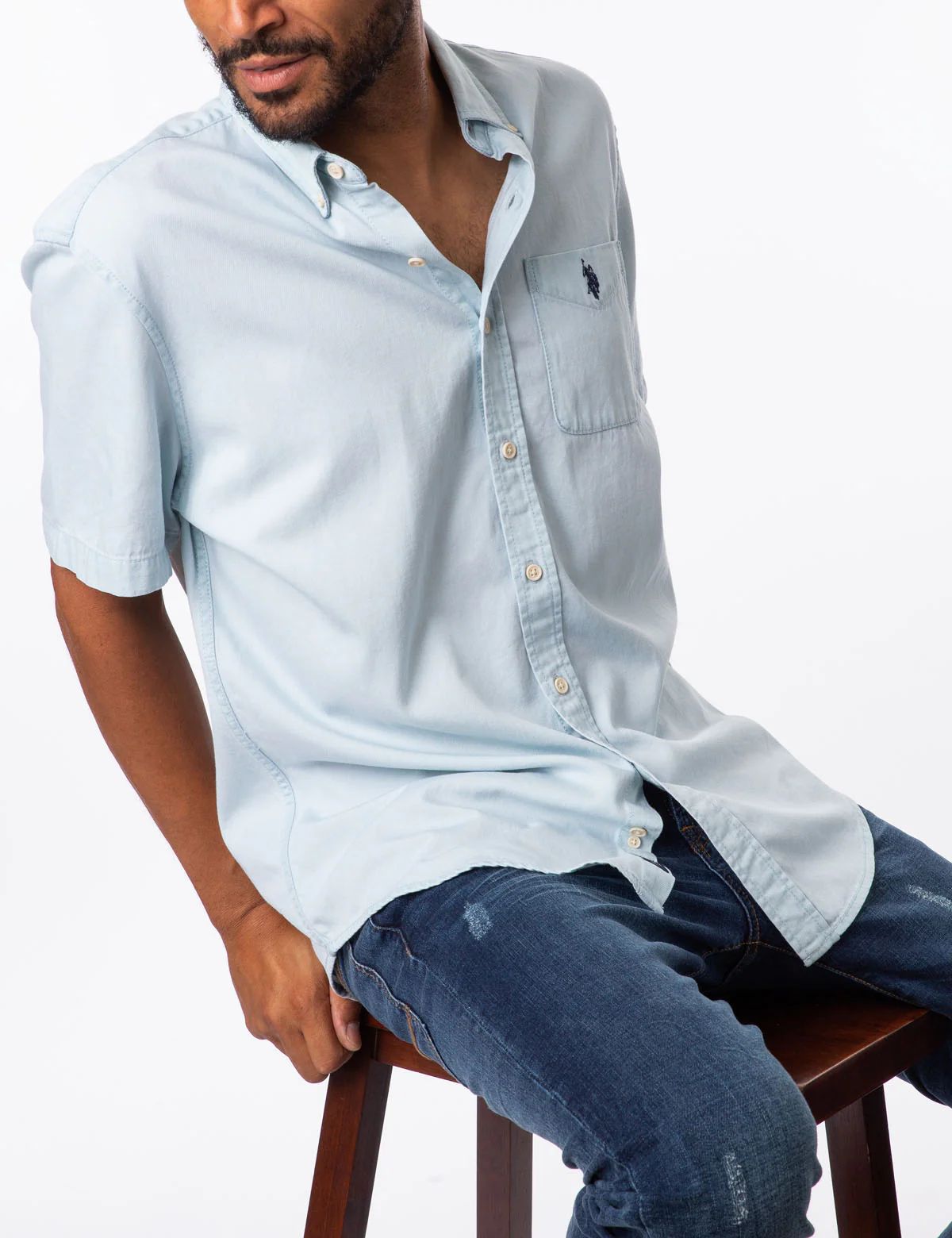 LIGHT WASH SLIM DENIM SHIRT - Image 3
