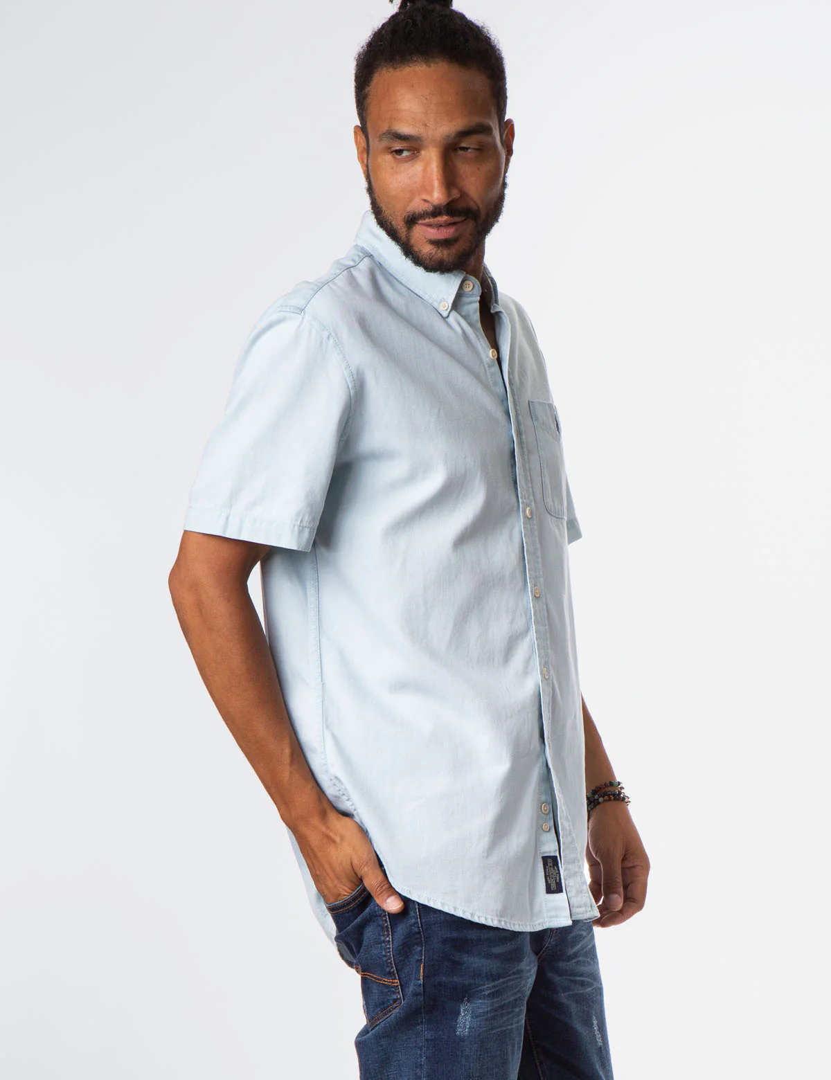 LIGHT WASH SLIM DENIM SHIRT - Image 4