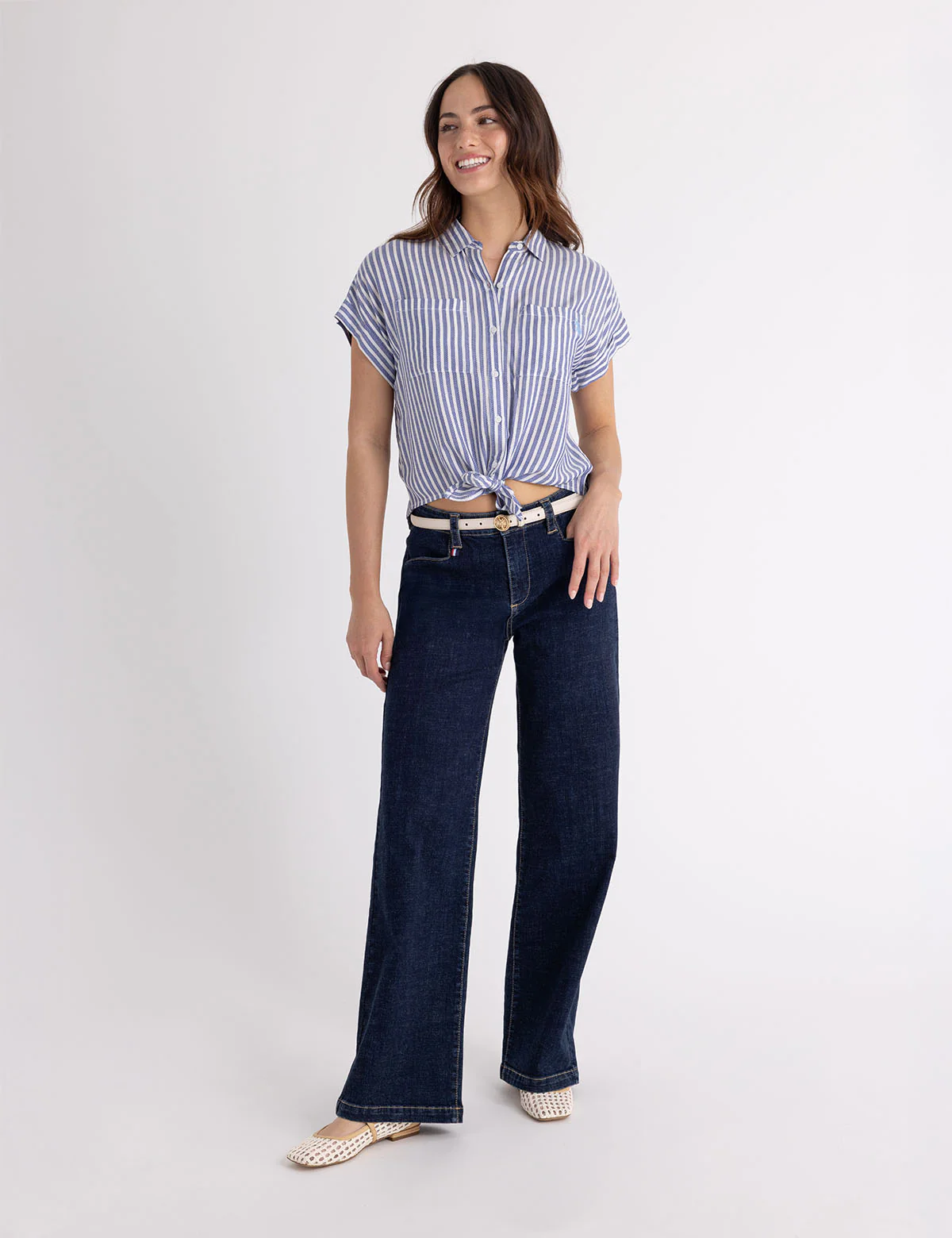STRIPE DOLMAN TIE FRONT TEXTURED TOP - Image 4