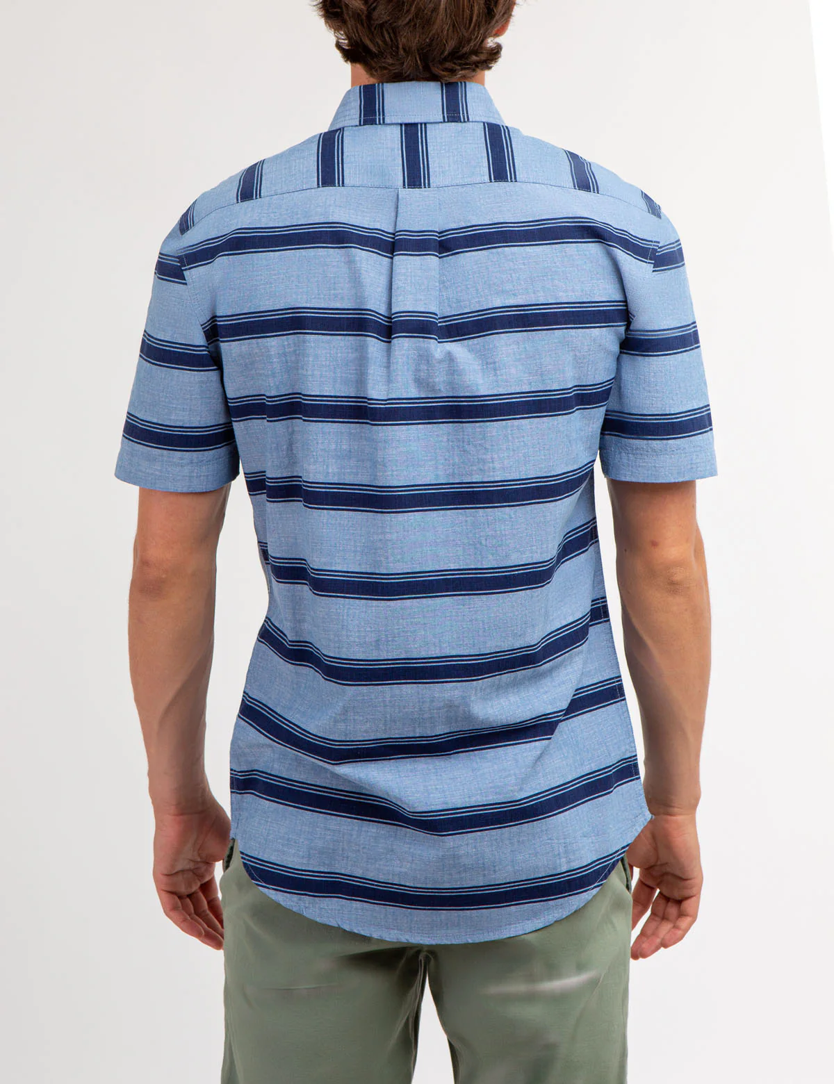 STRIPE PRINT DOUBLE CHEST POCKET SHORT SLEEVE SHIRT - Image 3