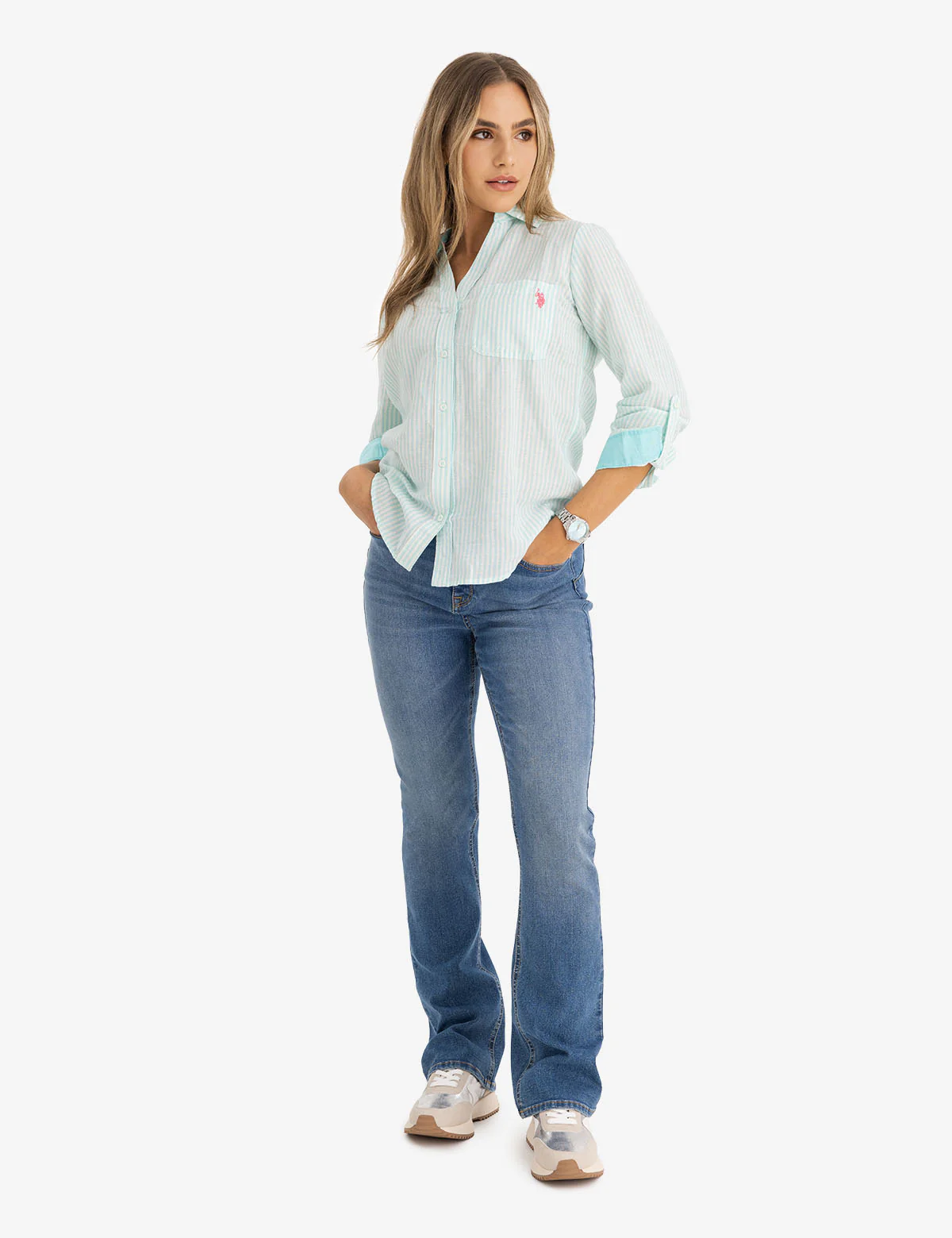 STRIPE ROLL SLEEVE WOVEN SHIRT - Image 2