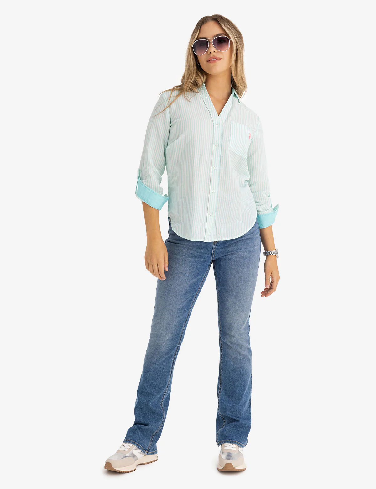 STRIPE ROLL SLEEVE WOVEN SHIRT - Image 4