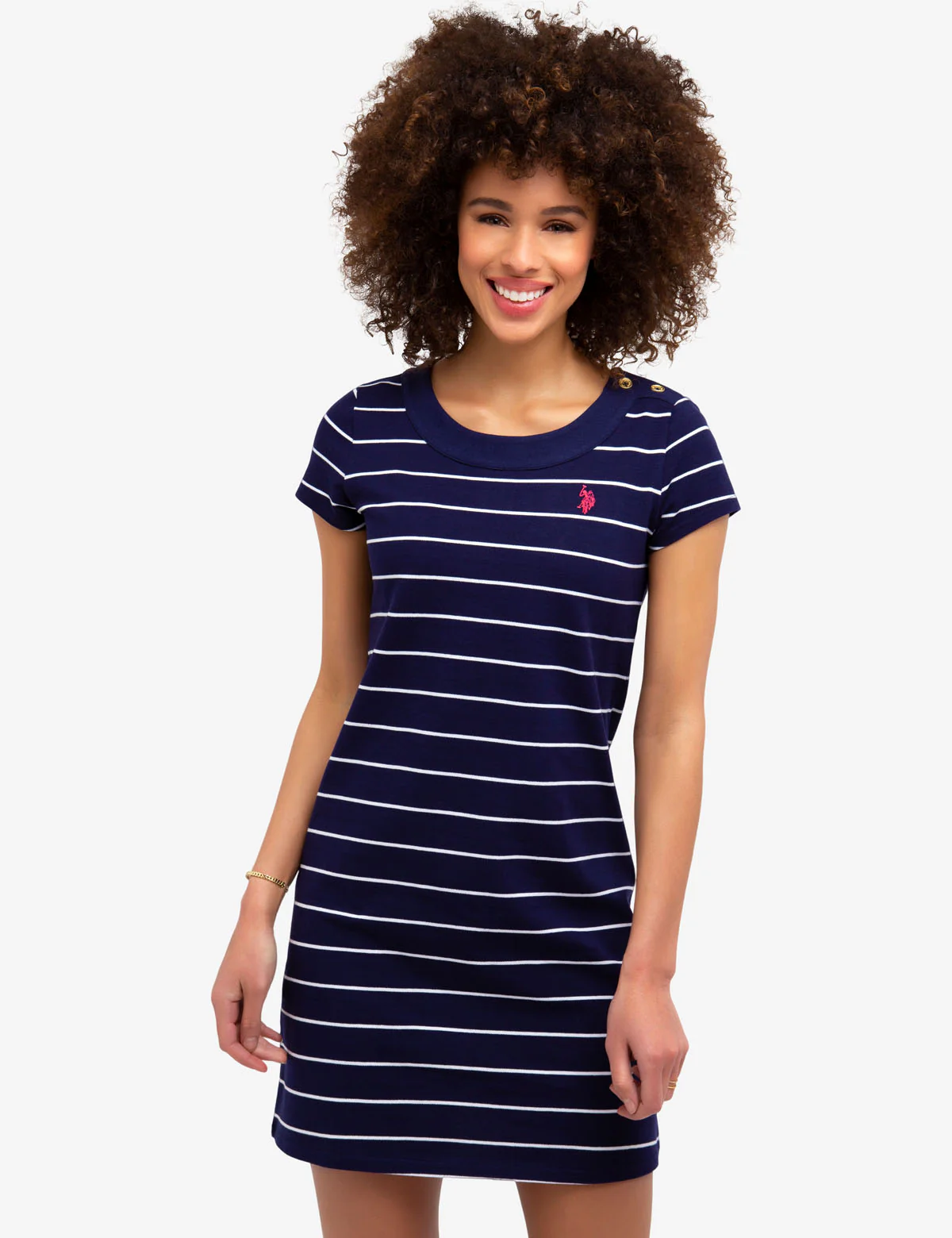 STRIPED BUTTON SHOULDER DRESS - Image 5