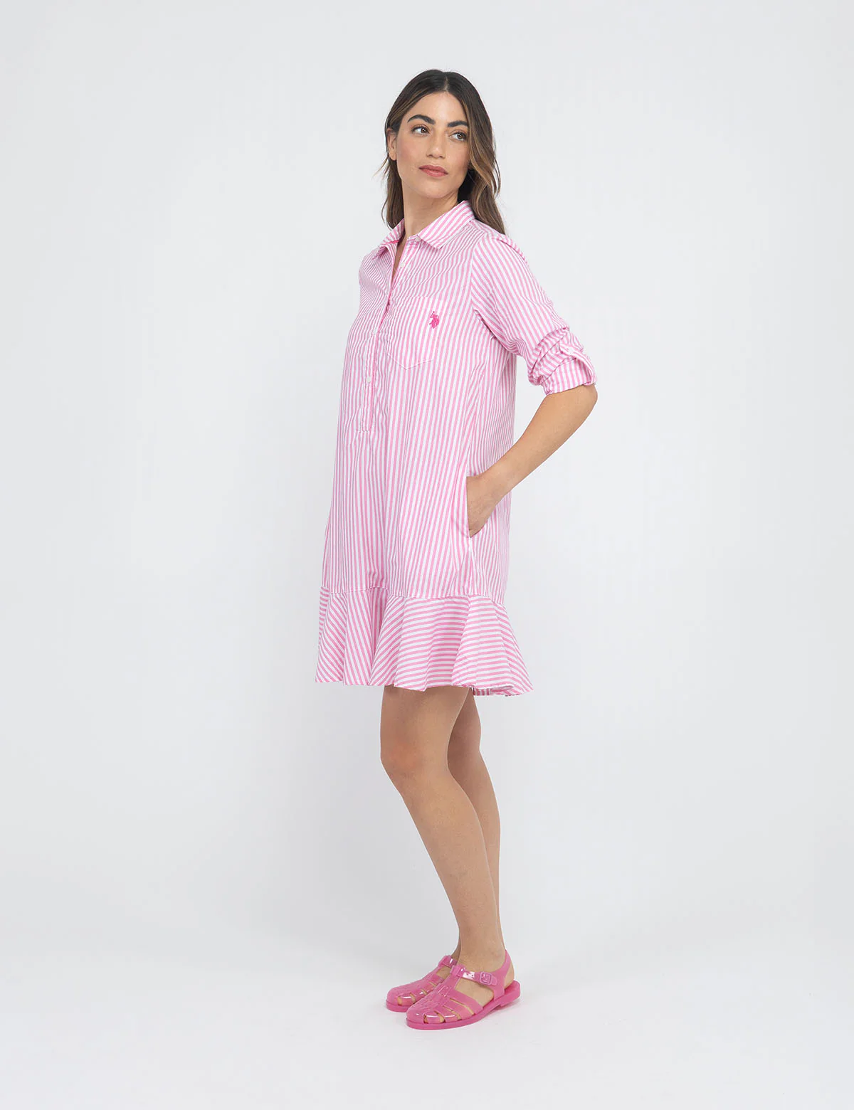 STRIPED DROP PEPLUM SHIRT DRESS - Image 3