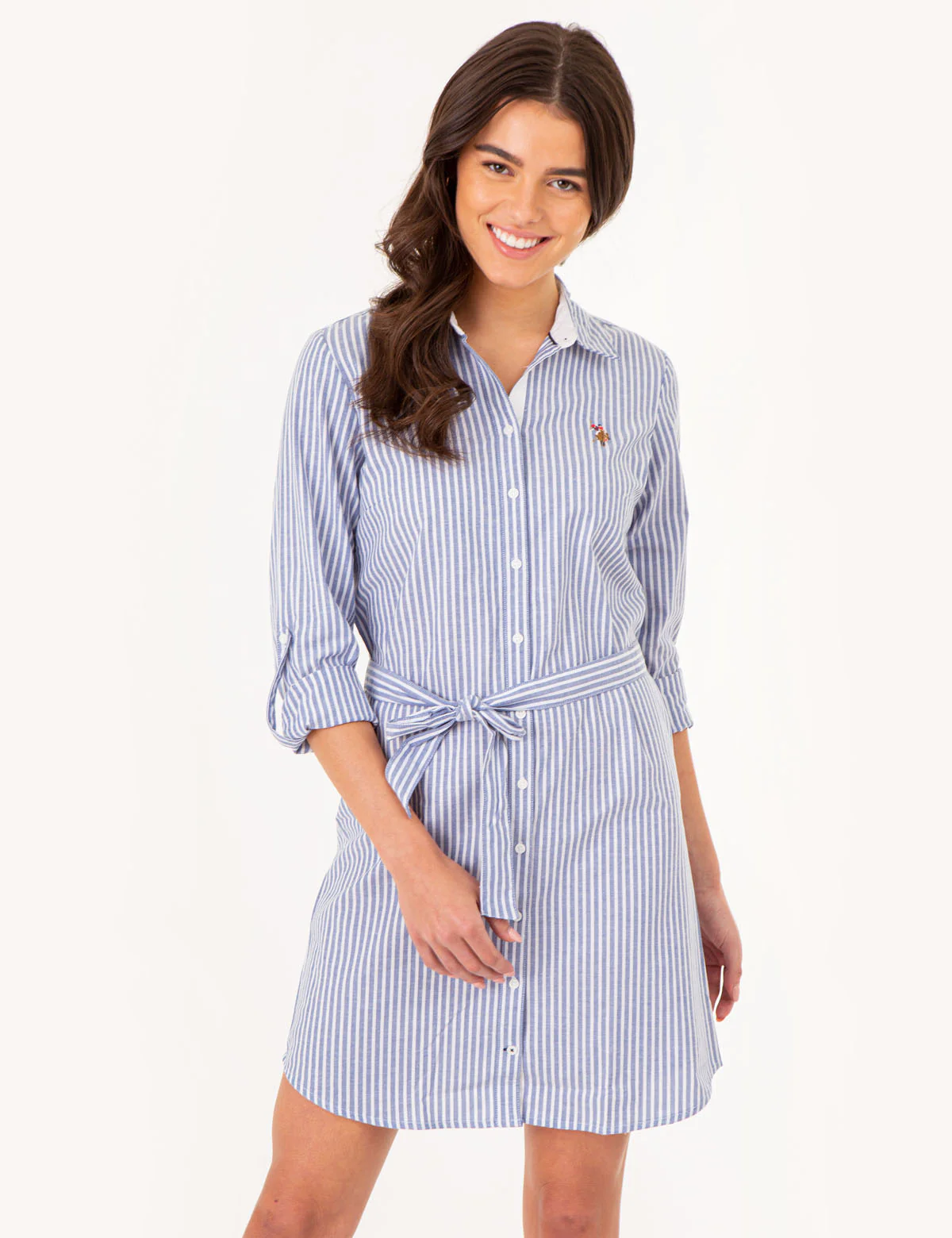 STRIPED MULTI-COLORED LOGO OXFORD DRESS