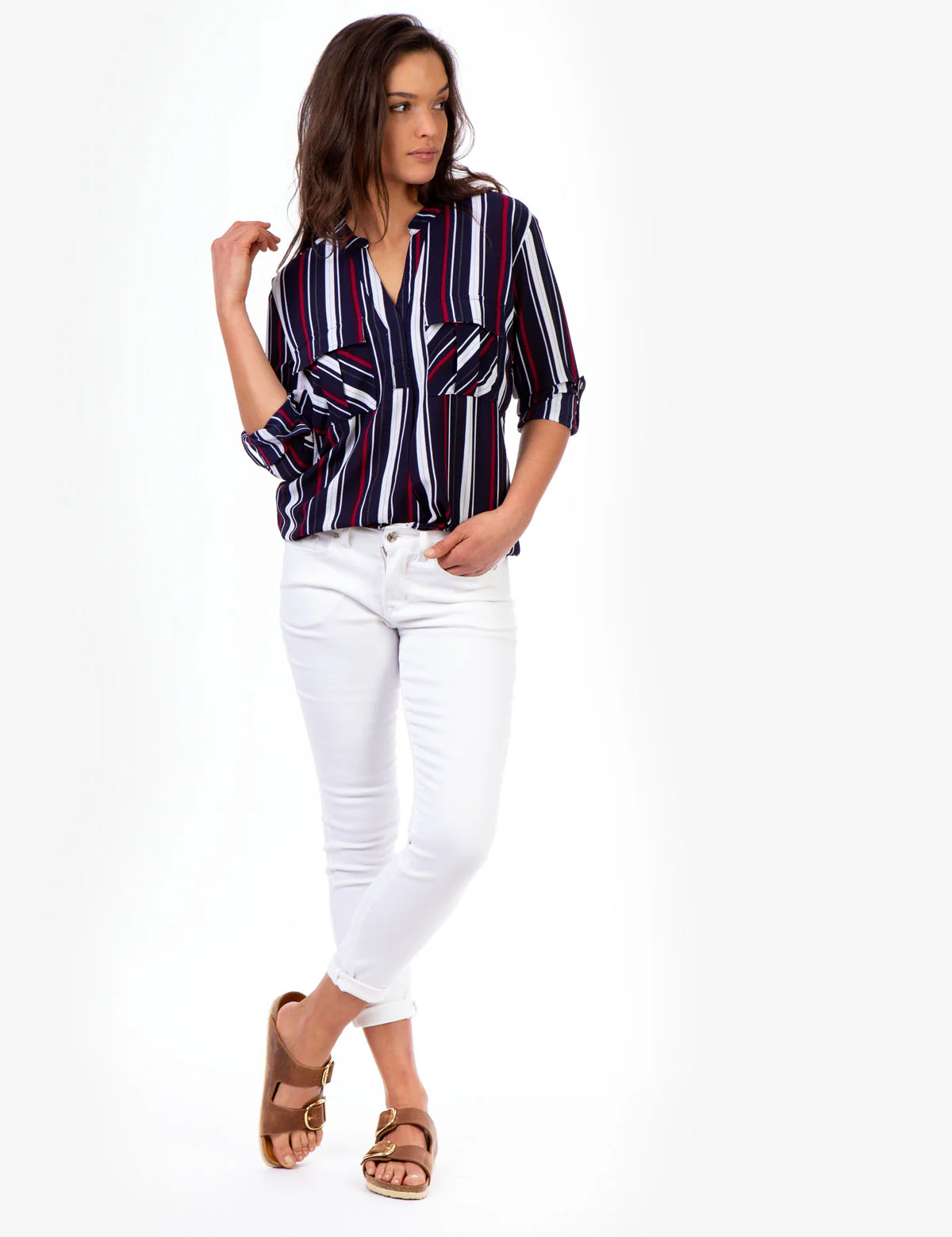 STRIPED TWO POCKET UTILITY SHIRT