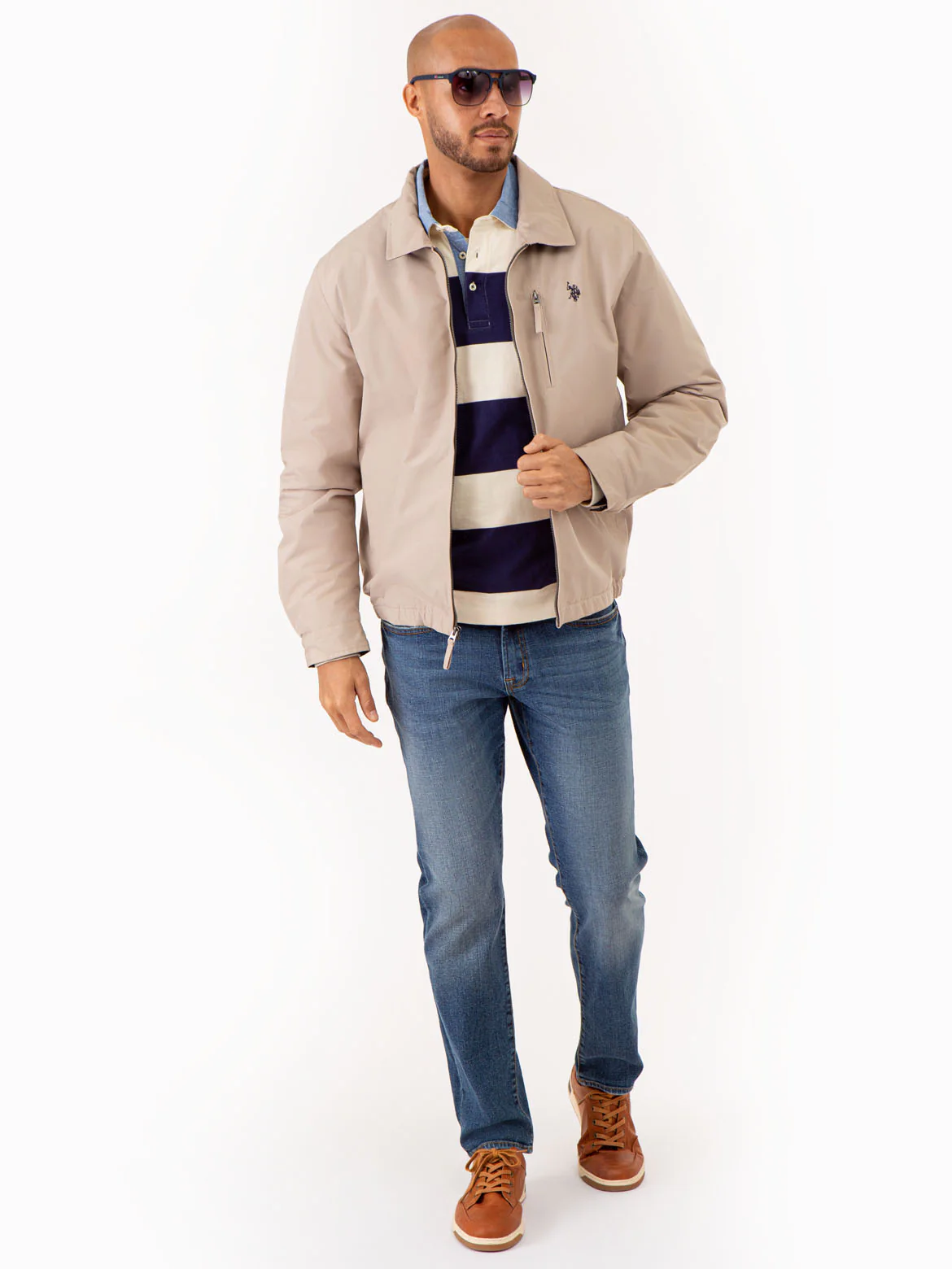 STRIPED WOVEN COLLAR LONG SLEEVE POLO SHIRT - Image 3