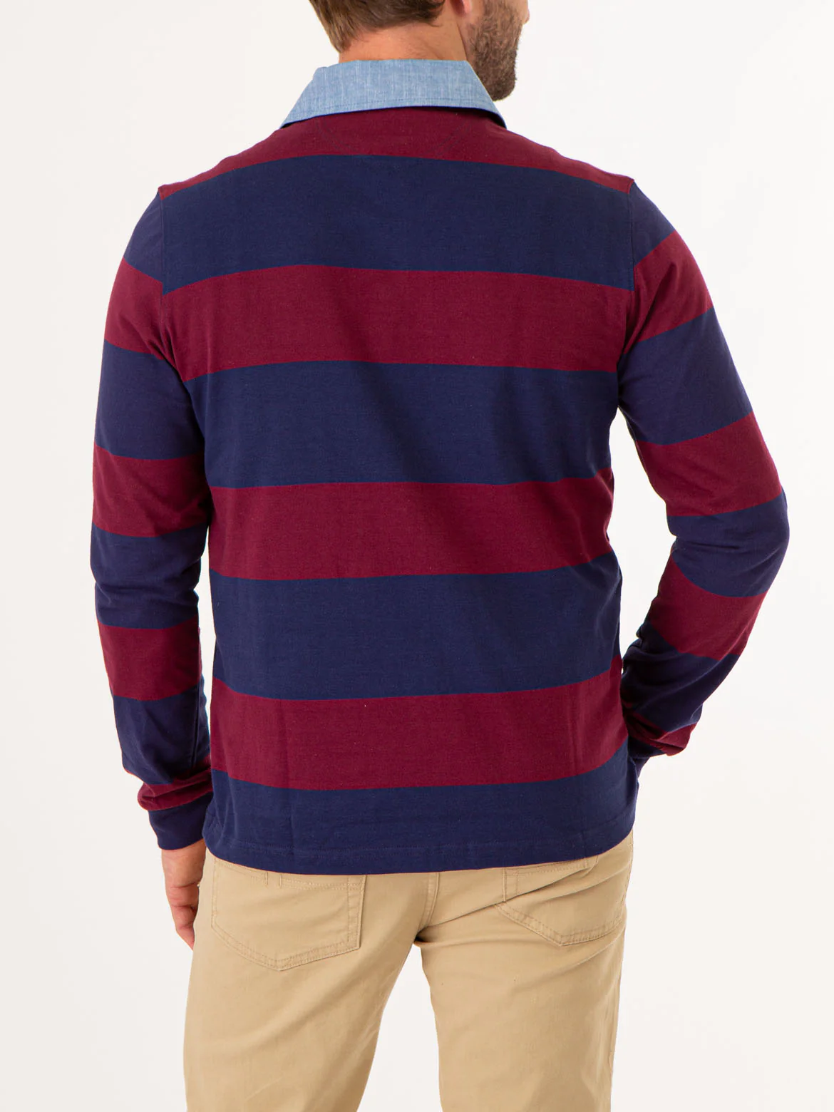 STRIPED WOVEN COLLAR LONG SLEEVE POLO SHIRT - Image 8