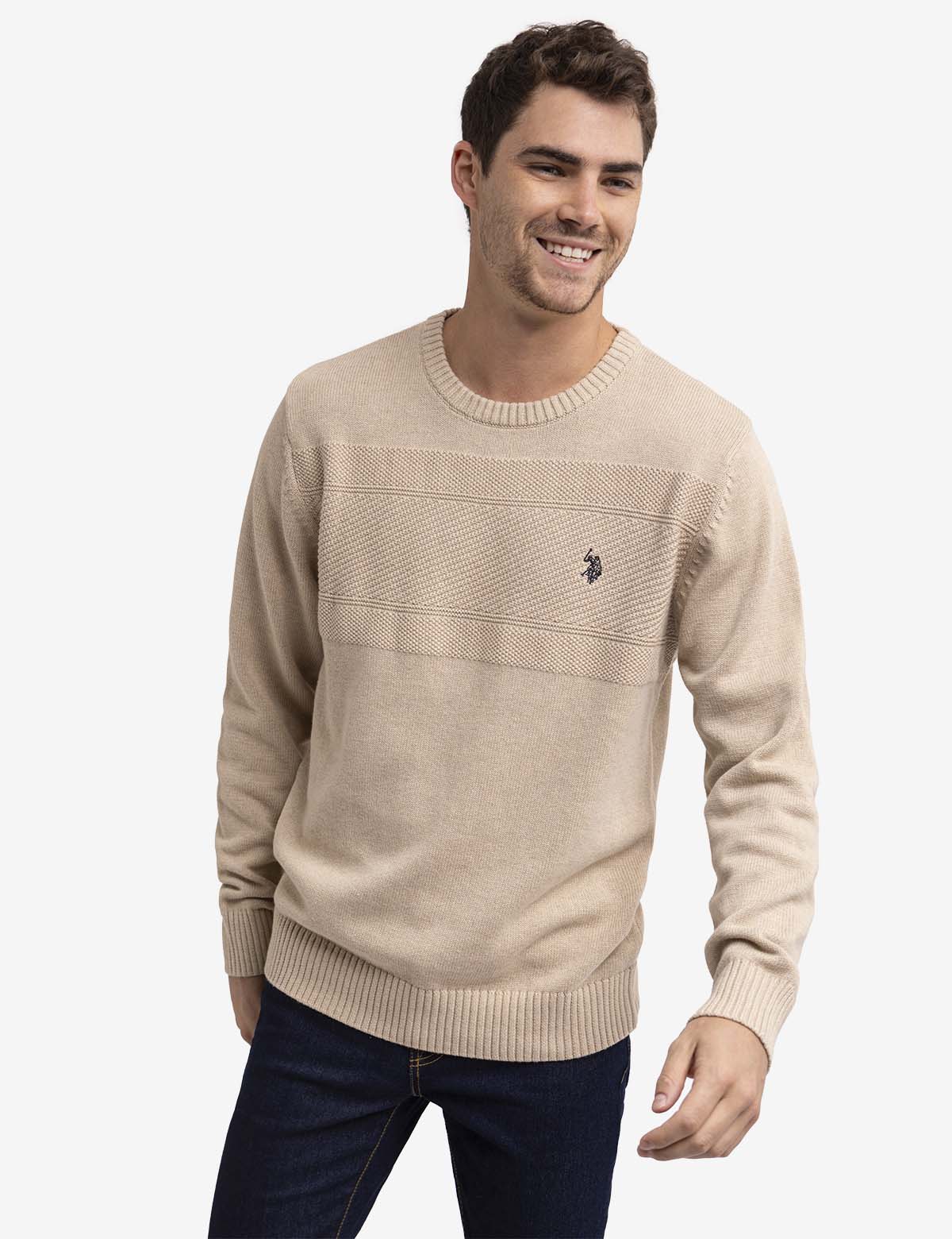 TEXTURED CREW NECK SWEATER