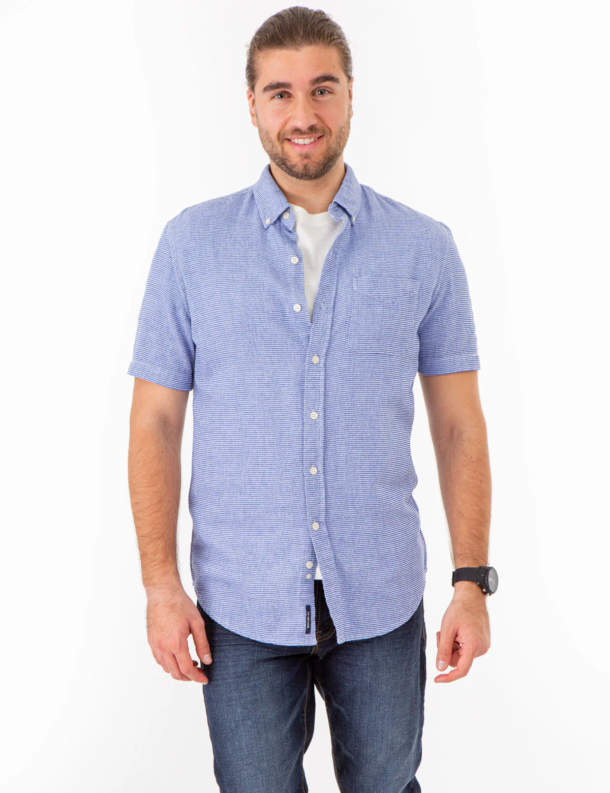 TEXTURED WEAVE SHORT SLEEVE SHIRT WITH POCKET