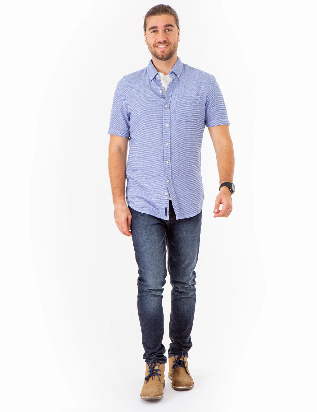 TEXTURED WEAVE SHORT SLEEVE SHIRT WITH POCKET - Image 3