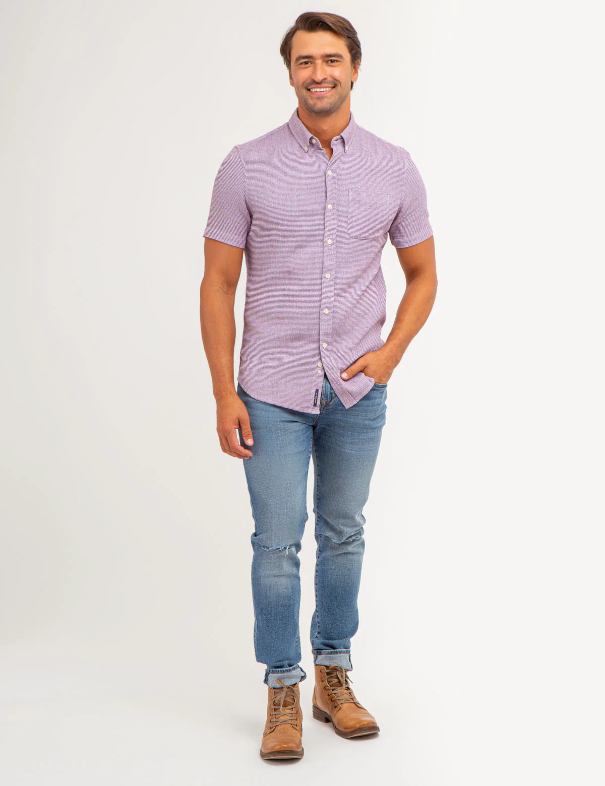 TEXTURED WEAVE SHORT SLEEVE SHIRT WITH POCKET - Image 6