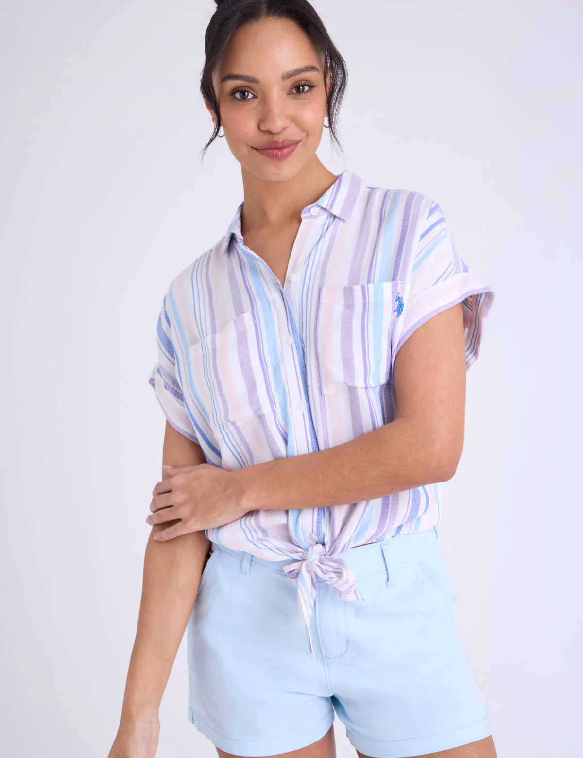 TIE FRONT STRIPE DOLMAN SHIRT