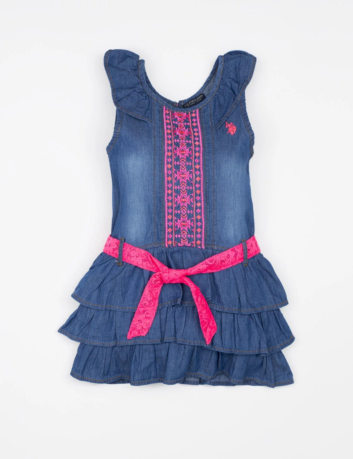 GIRLS DENIM EMBROIDERED DRESS