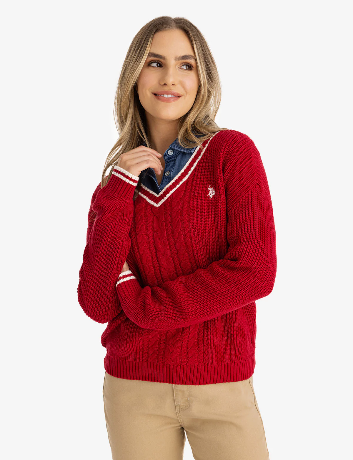 TIPPED CABLE V-NECK SWEATER - Image 6