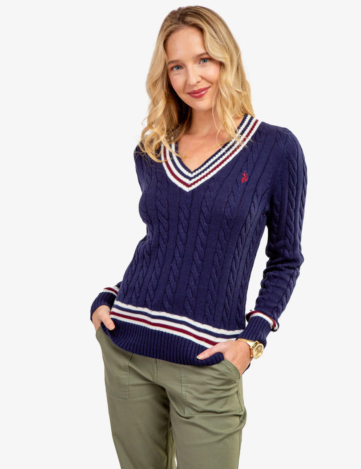 TIPPED CABLE V-NECK SWEATER - Image 3