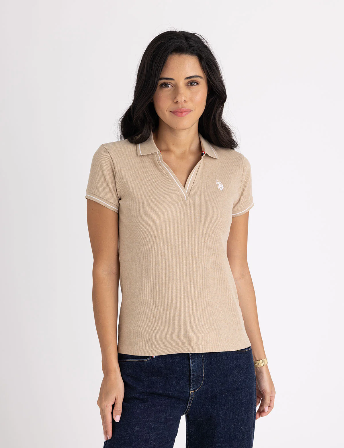 TIPPED SPLIT NECK RIBBED POLO SHIRT - Image 6