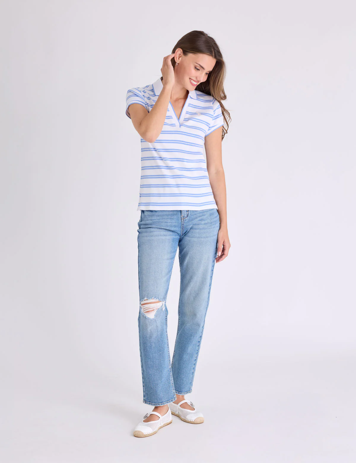 TIPPED SPLIT NECK STRIPE POLO SHIRT - Image 3