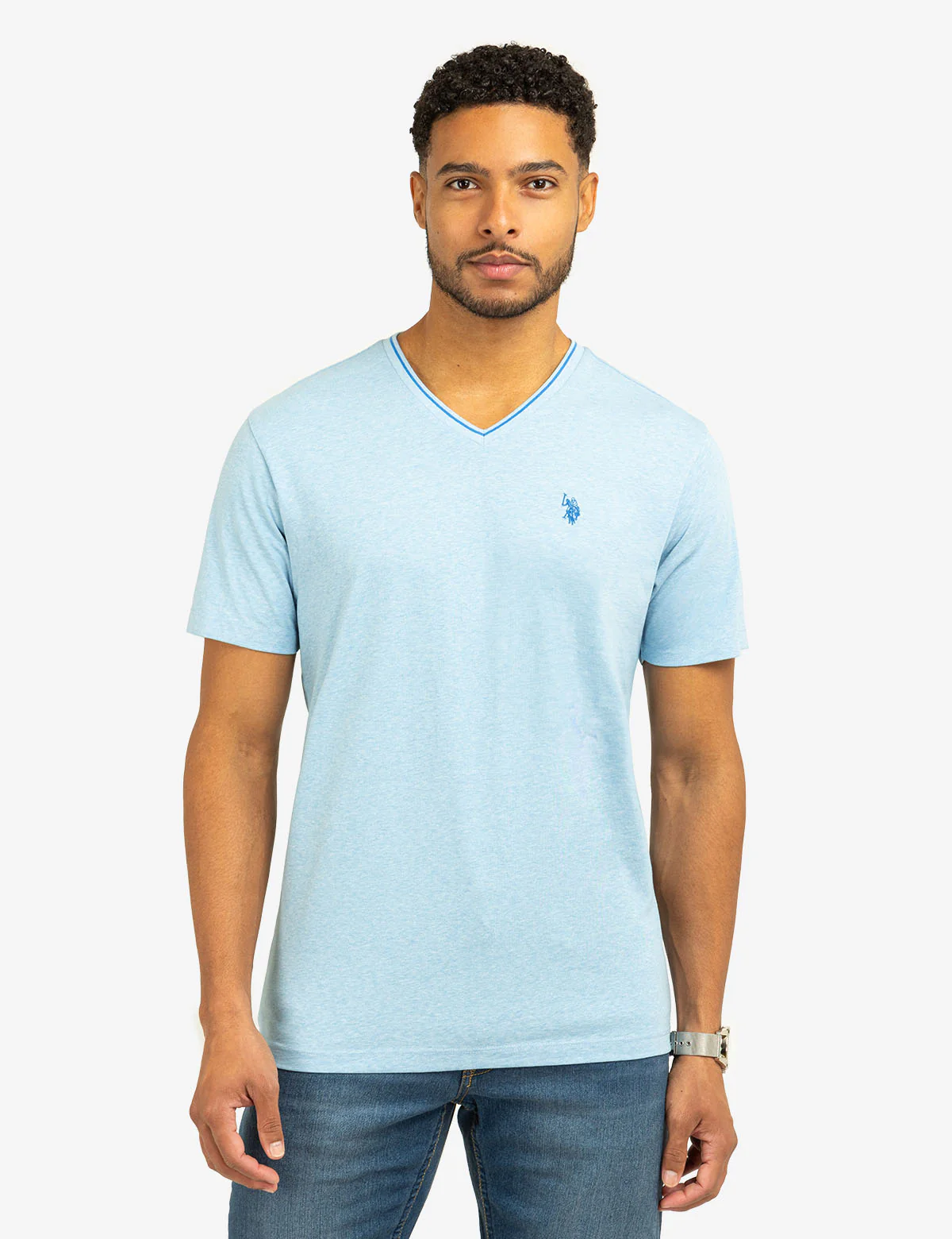TIPPED V-NECK JERSEY T-SHIRT