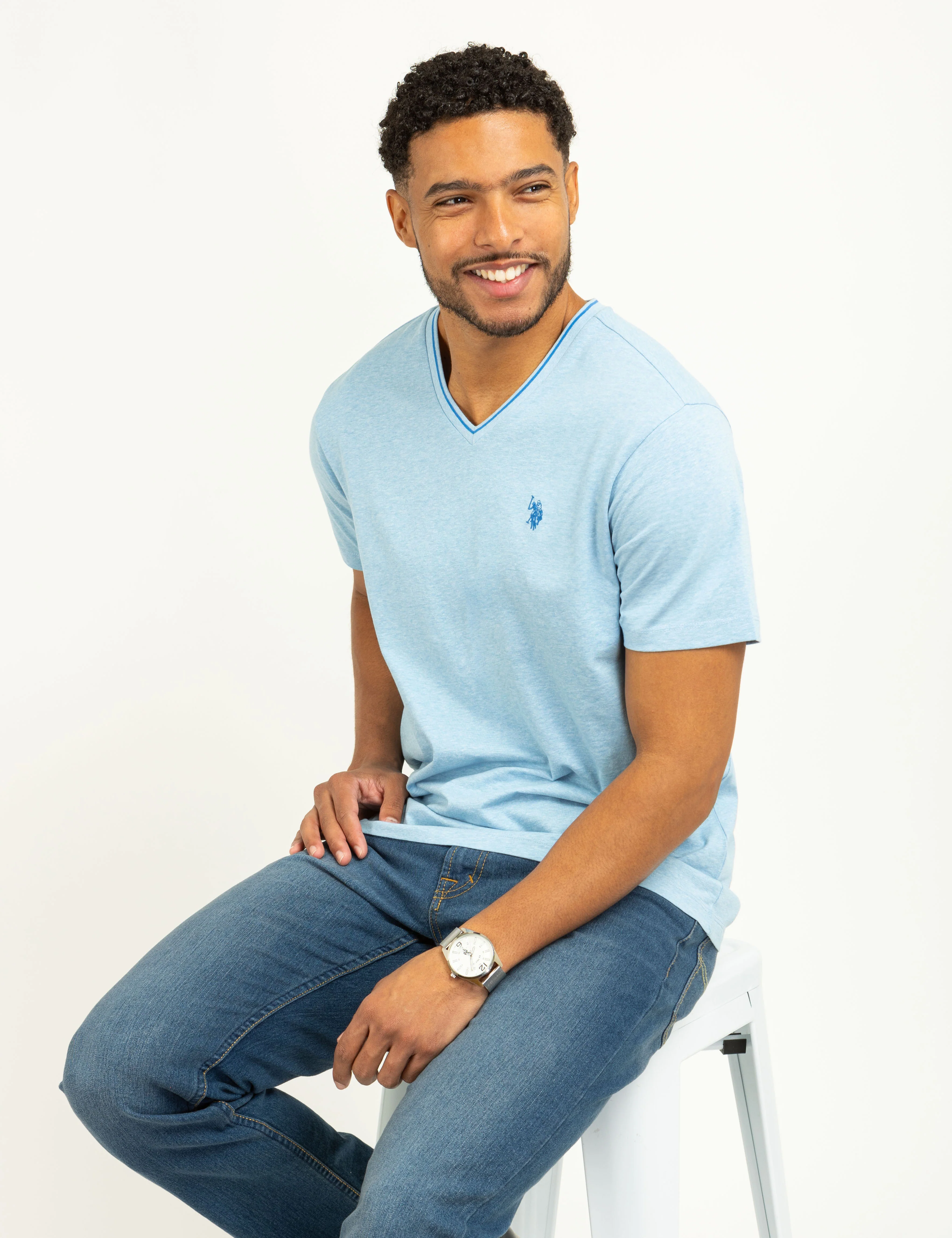 TIPPED V-NECK JERSEY T-SHIRT - Image 5