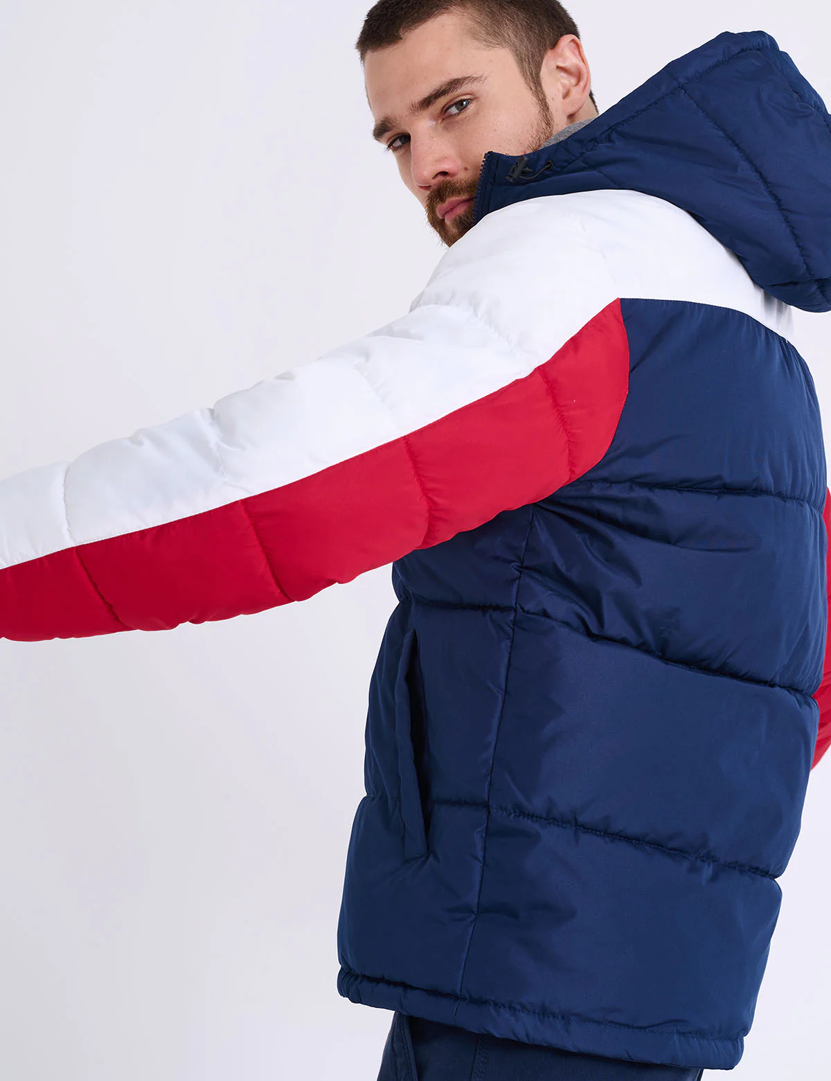 TRI COLOR BLOCK HOODED PUFFER JACKET - Image 2