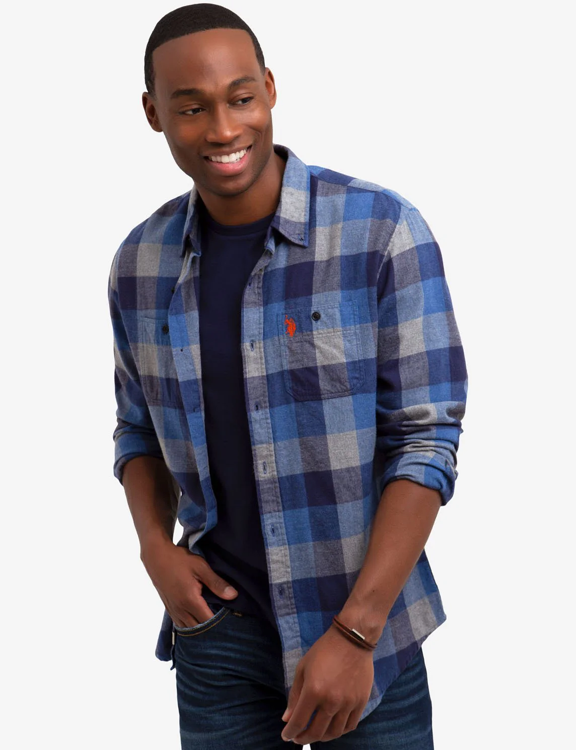 TWO POCKET HEATHERED TWILL CHECKERED SHIRT