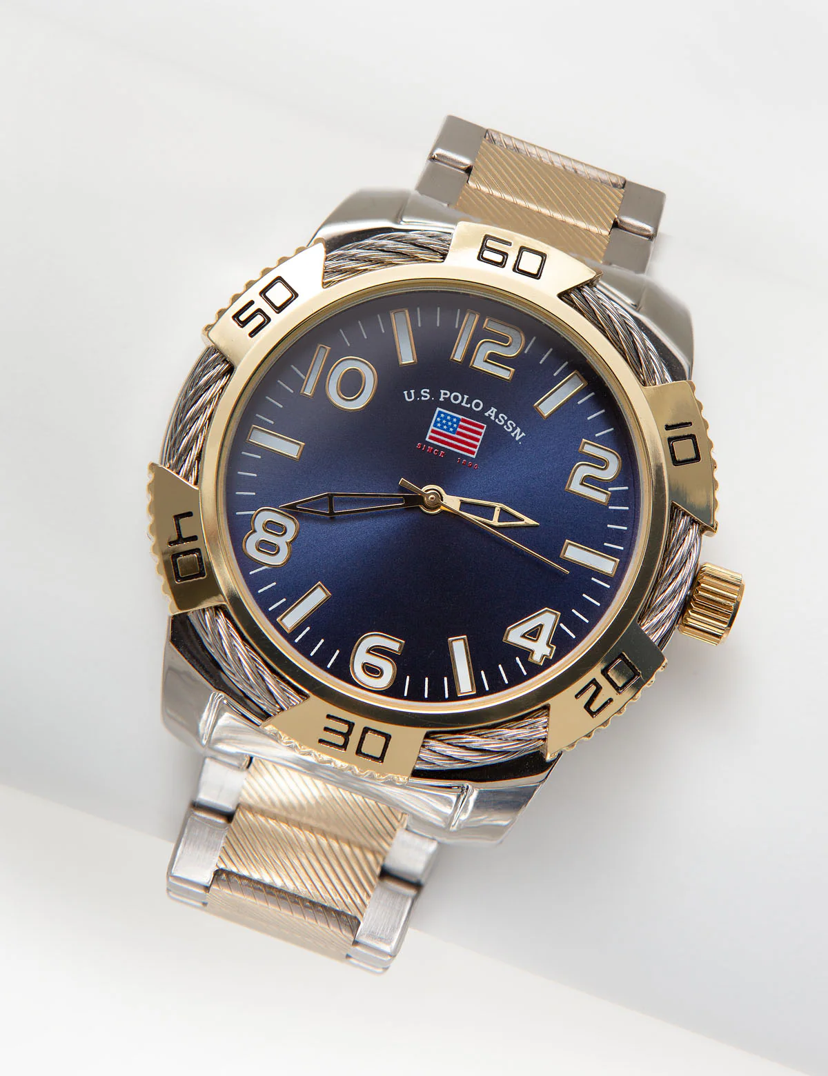 Two Tone Bracelet Watch with Rope Accent Bezel