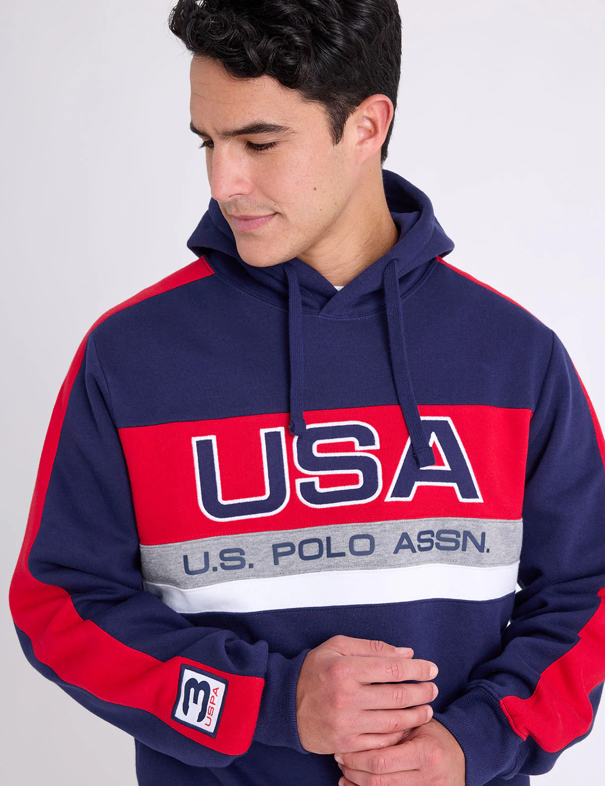 USA APPLIQUE COLOR BLOCK PULLOVER HOODIE - Image 2
