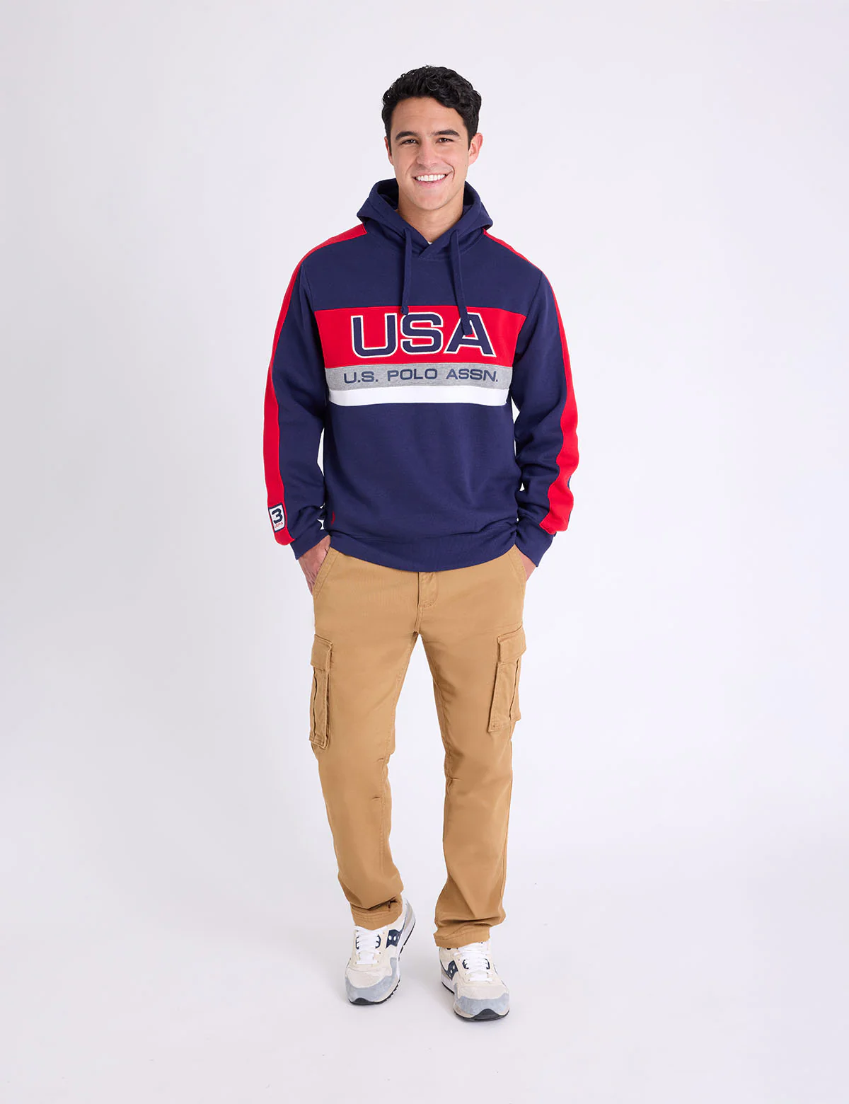 USA APPLIQUE COLOR BLOCK PULLOVER HOODIE - Image 3