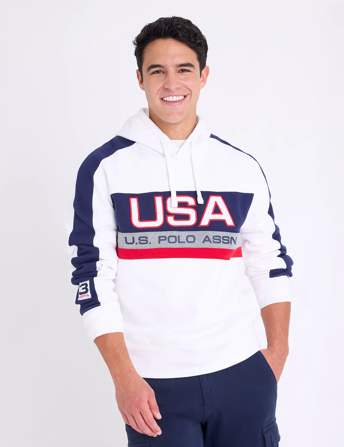 USA APPLIQUE COLOR BLOCK PULLOVER HOODIE - Image 5