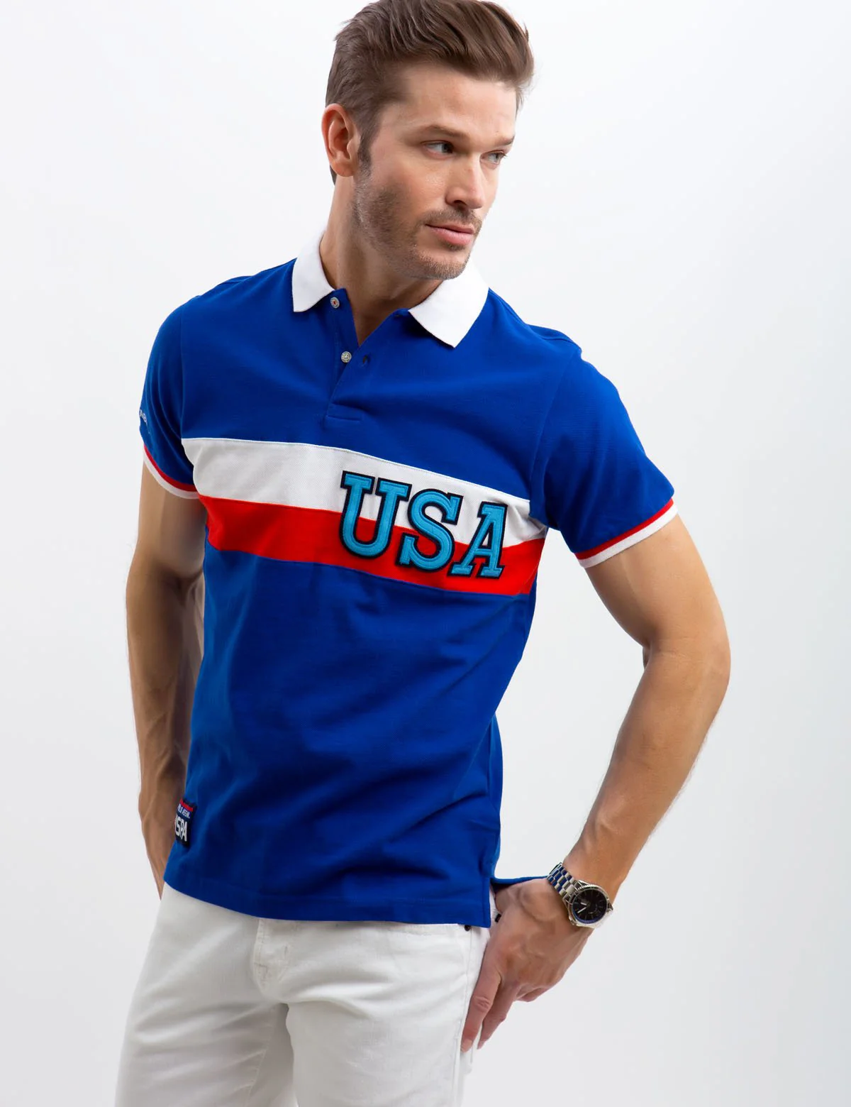 USA CHEST STRIPED POLO SHIRT - Image 10