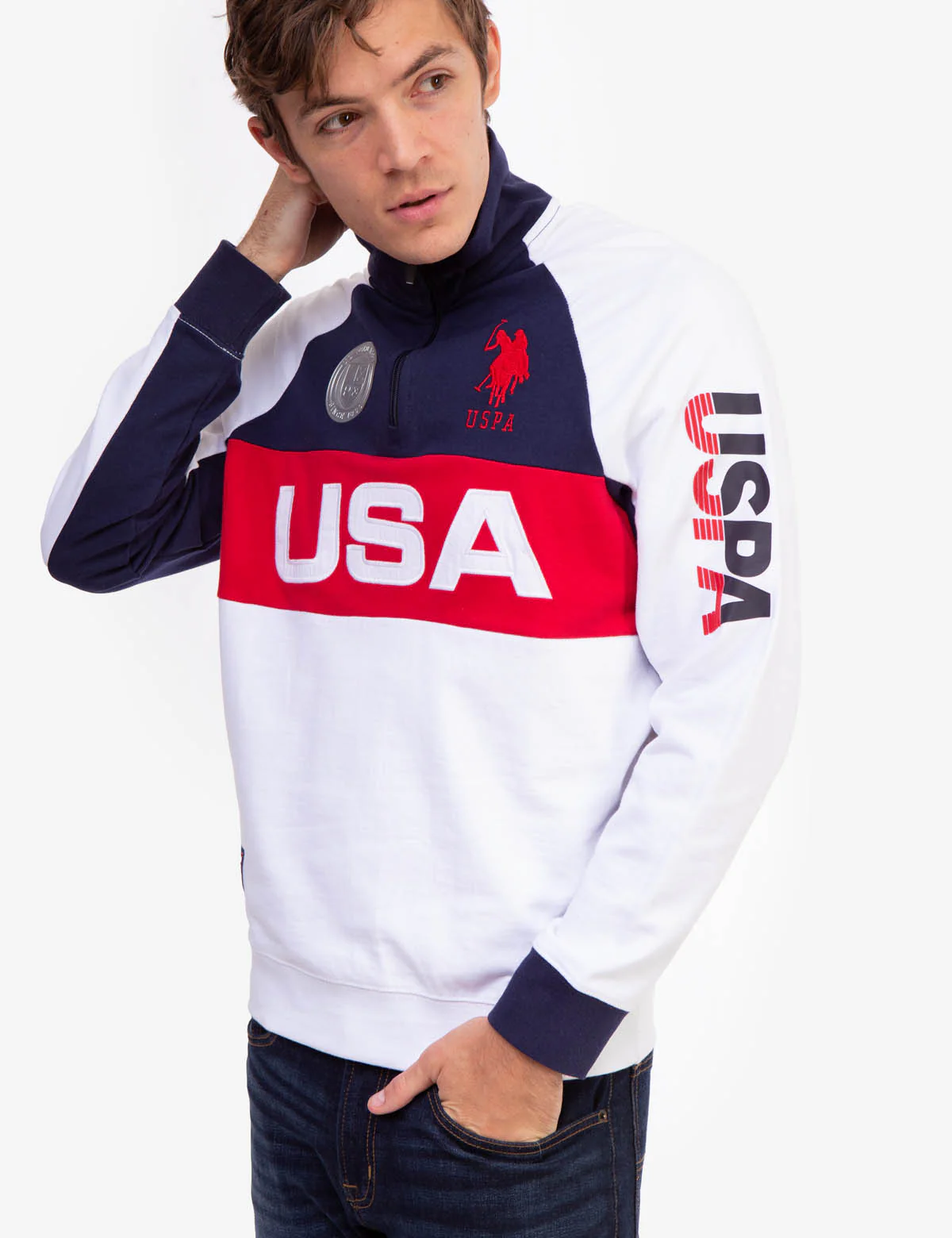 USA COLORBLOCK QUARTER ZIP PULLOVER