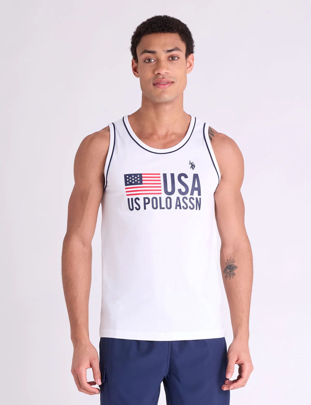 USA GRAPHIC PRINT TANK WITH PIPING DETAIL