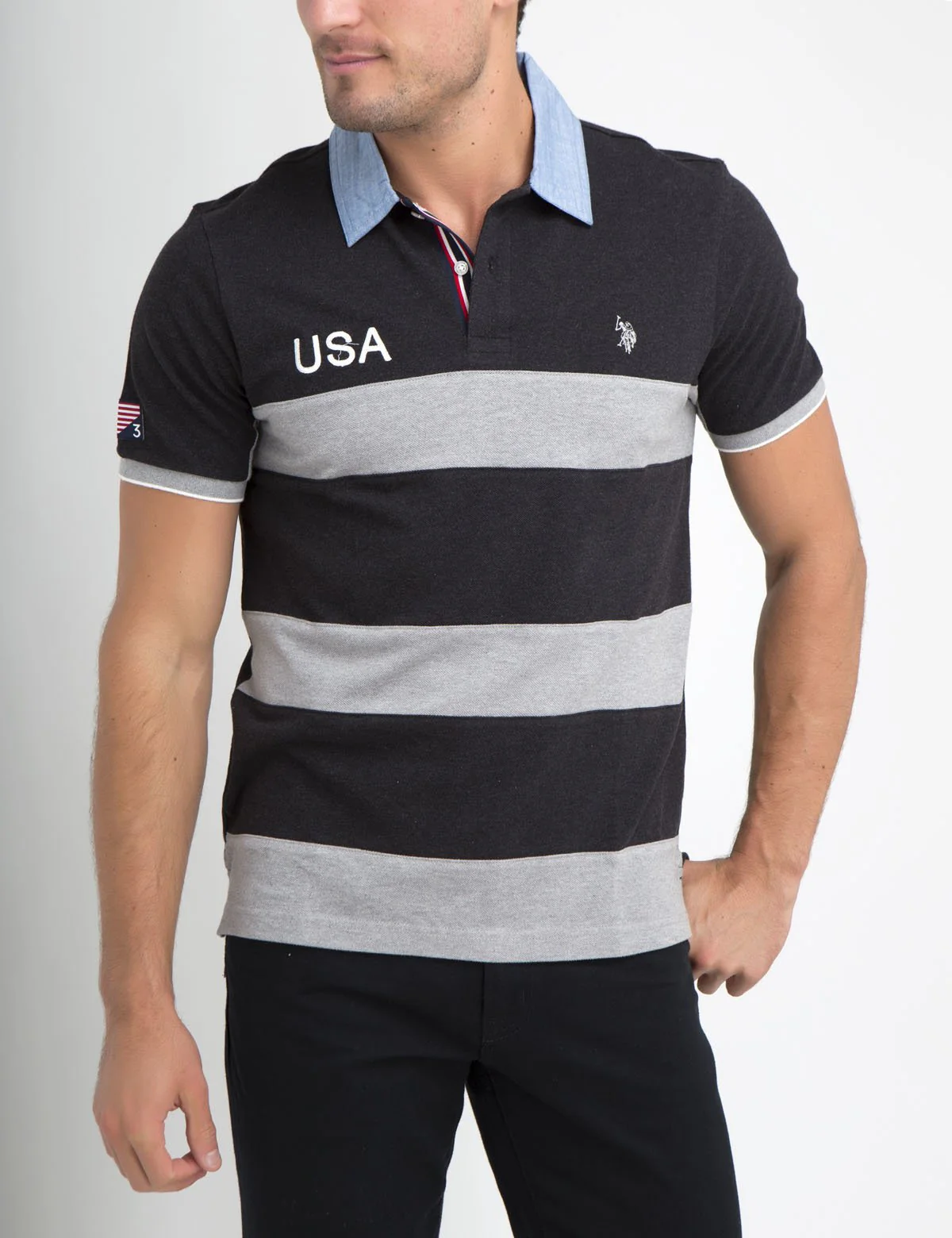 USA OXFORD COLLAR STRIPED POLO SHIRT - Image 16