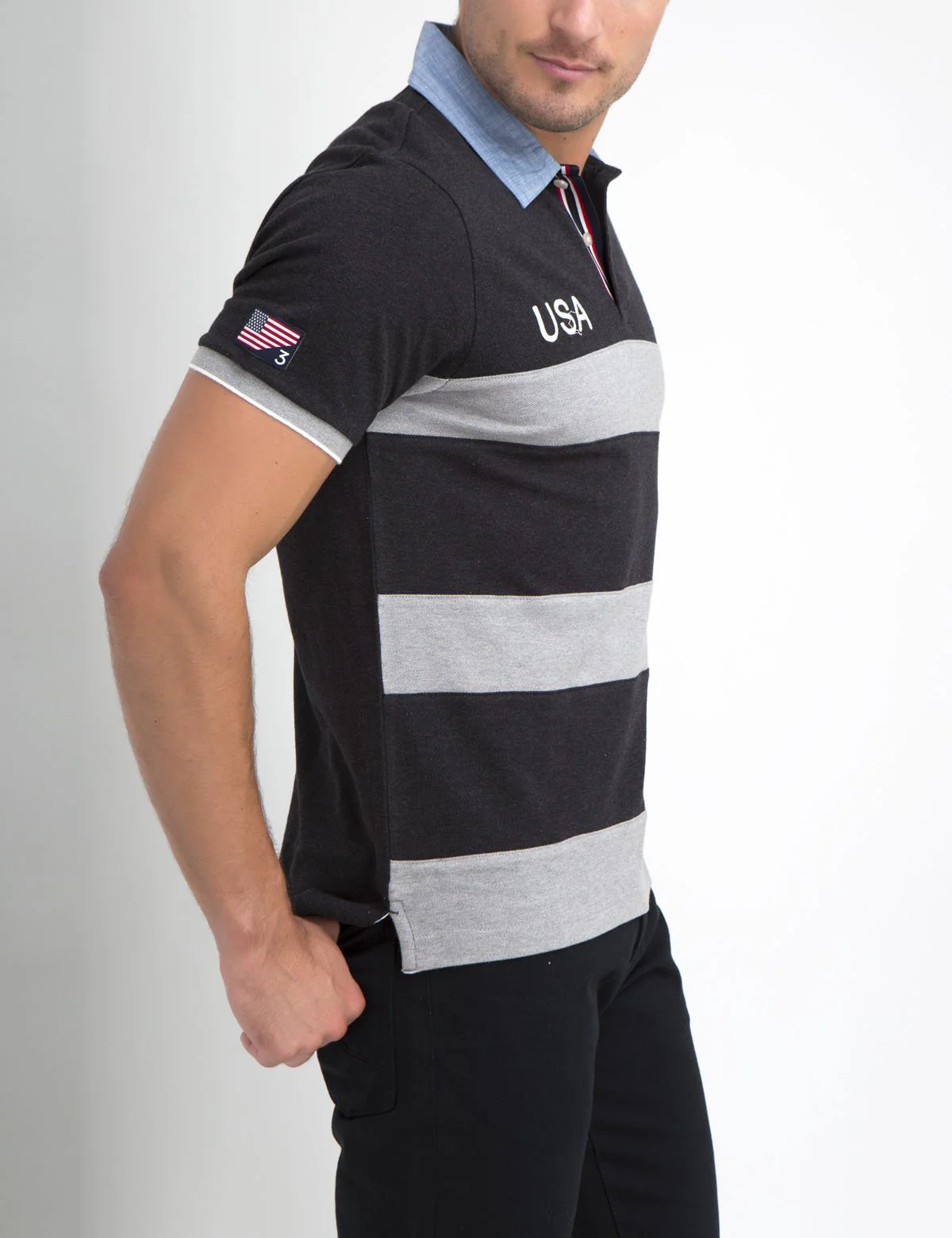 USA OXFORD COLLAR STRIPED POLO SHIRT - Image 17