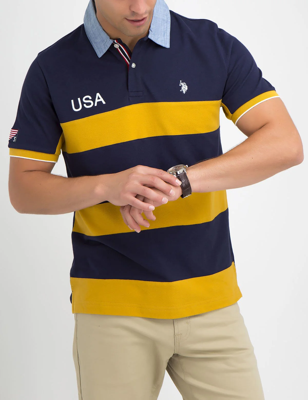USA OXFORD COLLAR STRIPED POLO SHIRT - Image 19