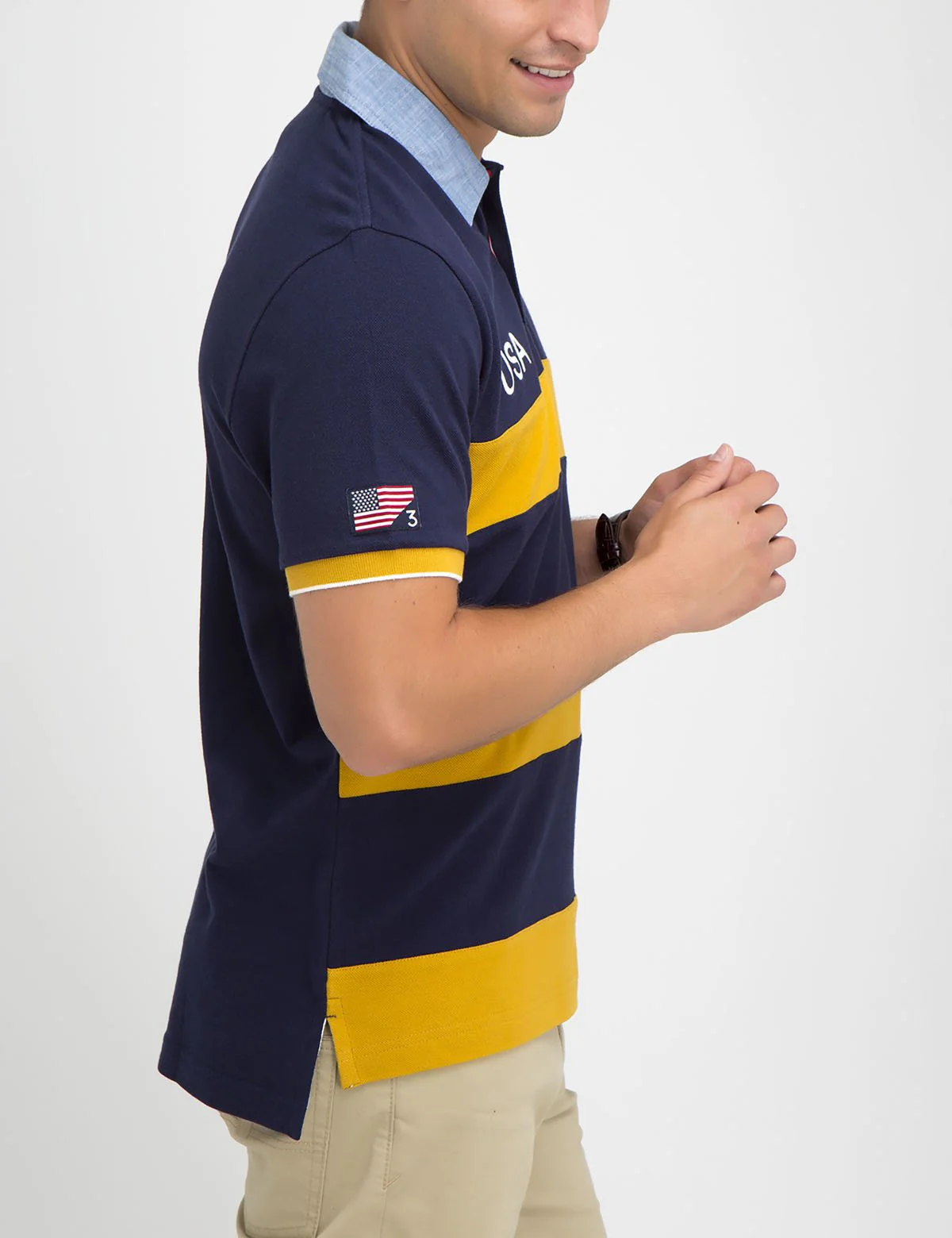USA OXFORD COLLAR STRIPED POLO SHIRT - Image 20