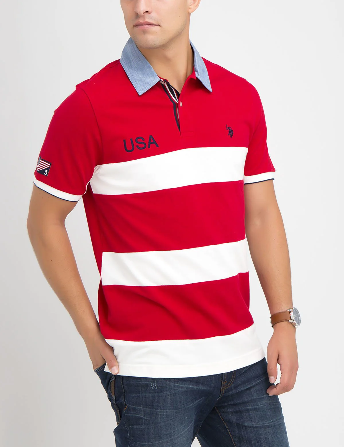 USA OXFORD COLLAR STRIPED POLO SHIRT - Image 23