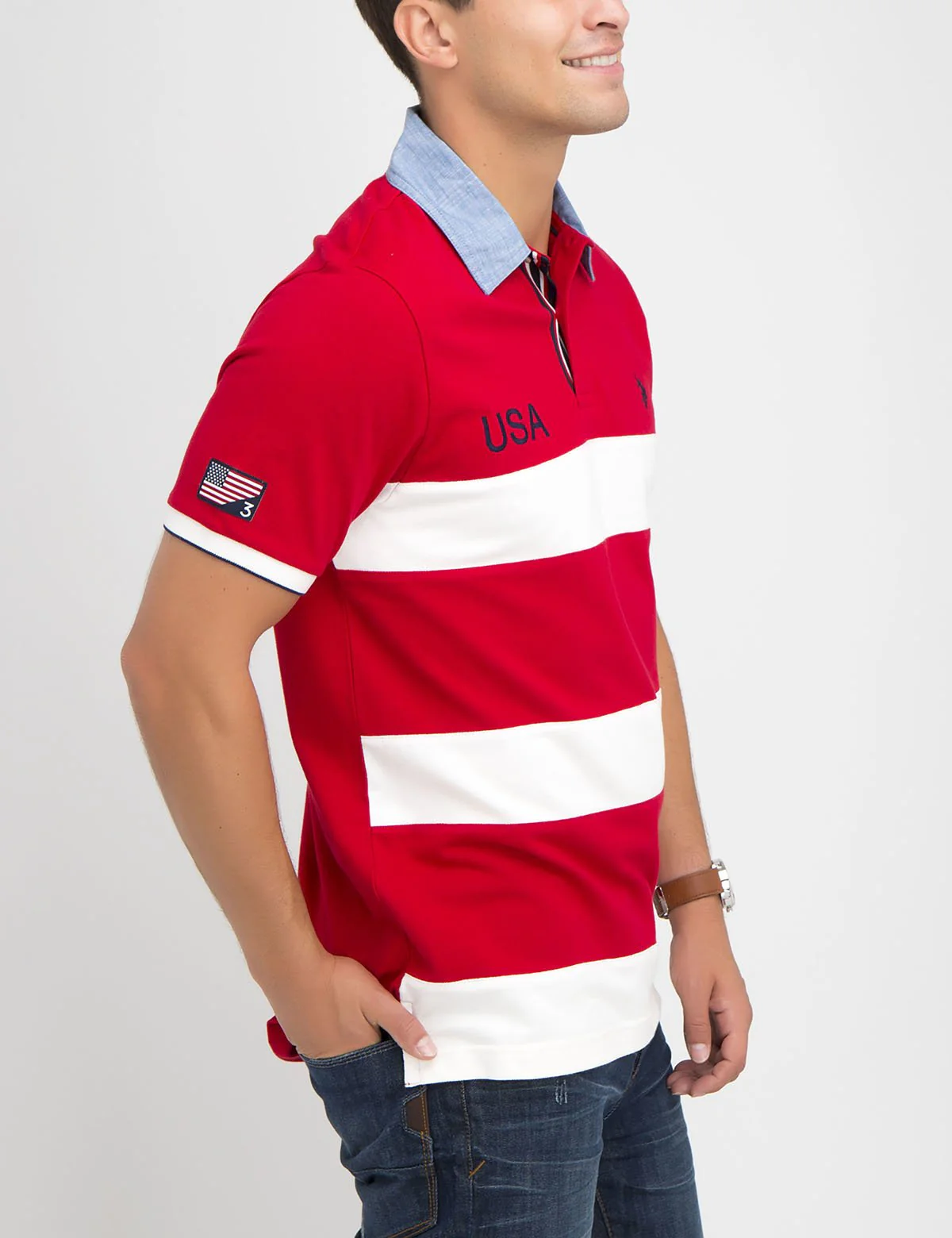 USA OXFORD COLLAR STRIPED POLO SHIRT - Image 24
