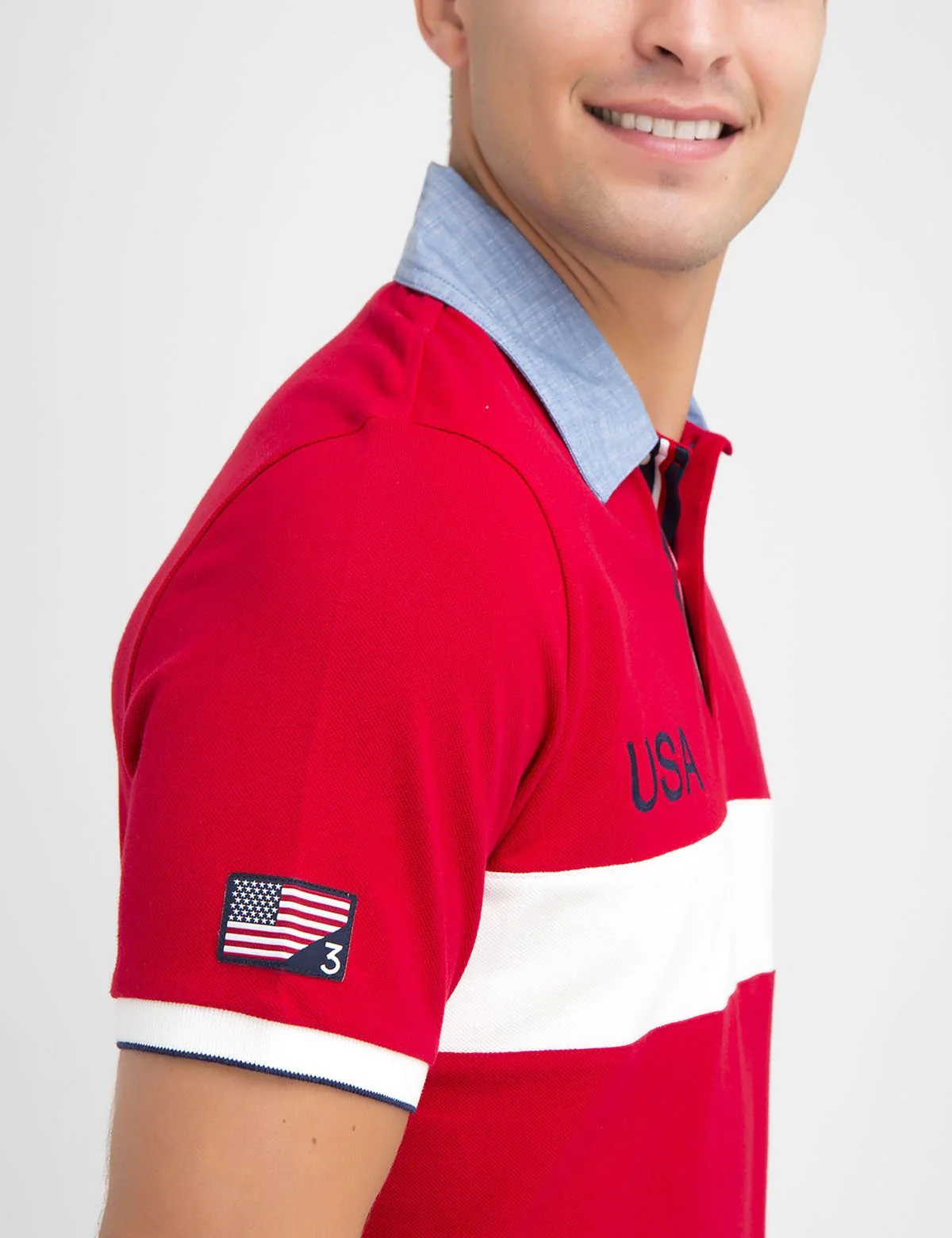 USA OXFORD COLLAR STRIPED POLO SHIRT - Image 4