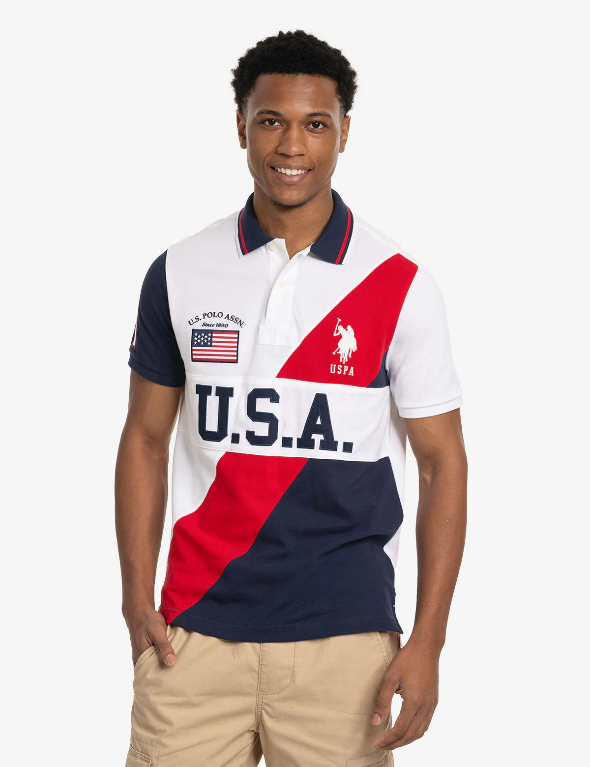 USA SASH COLOR BLOCK PIQUE POLO SHIRT - Image 2