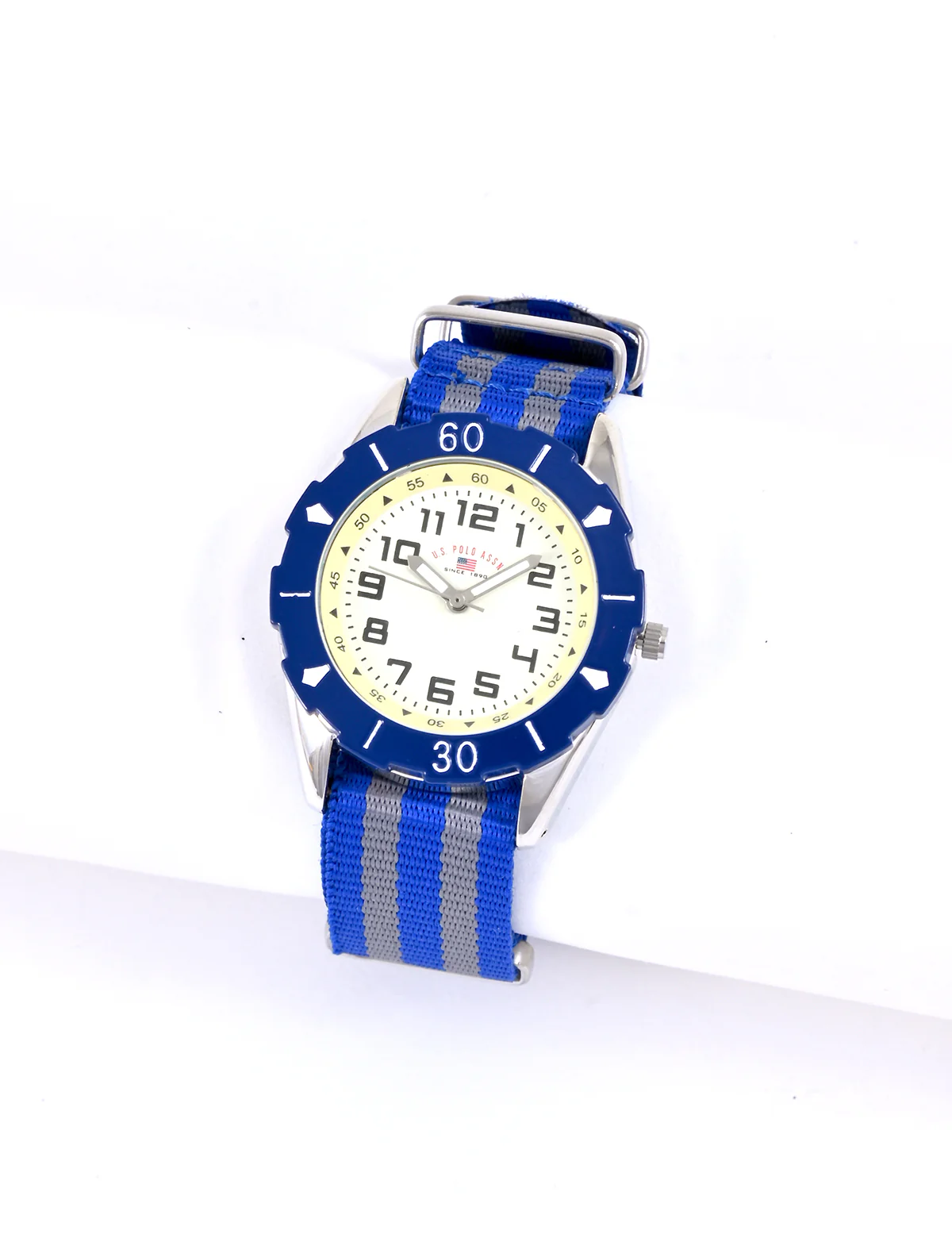 USPA JUNIOR BLUE AND GRAY NYLON STRAP WATCH
