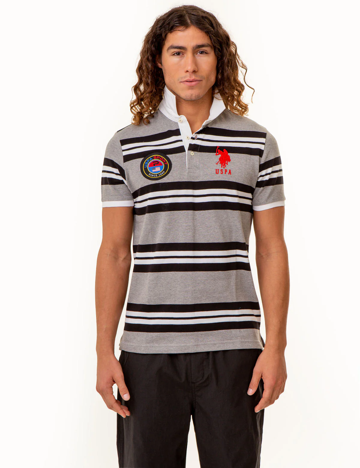 USPA SPORT YARN DYE STRIPE POLO SHIRT
