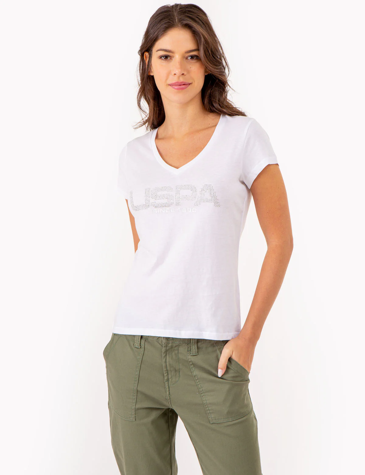 USPA STUD EMBELLISHED V-NECK T-SHIRT - Image 8
